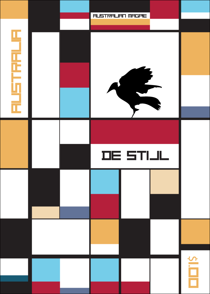 Postage stamp design in De Stijl style.