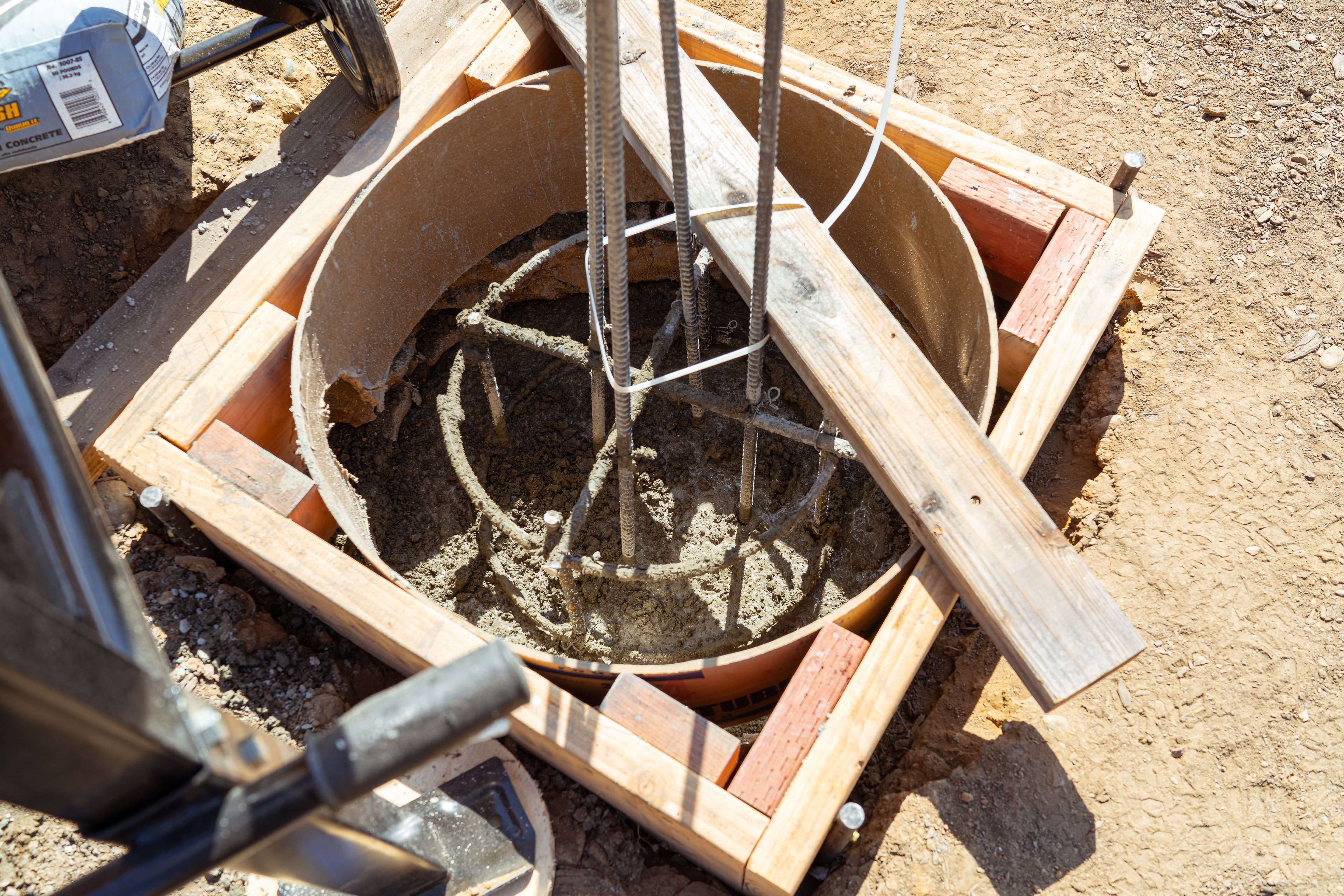 1st half poured and rebar support cage centered