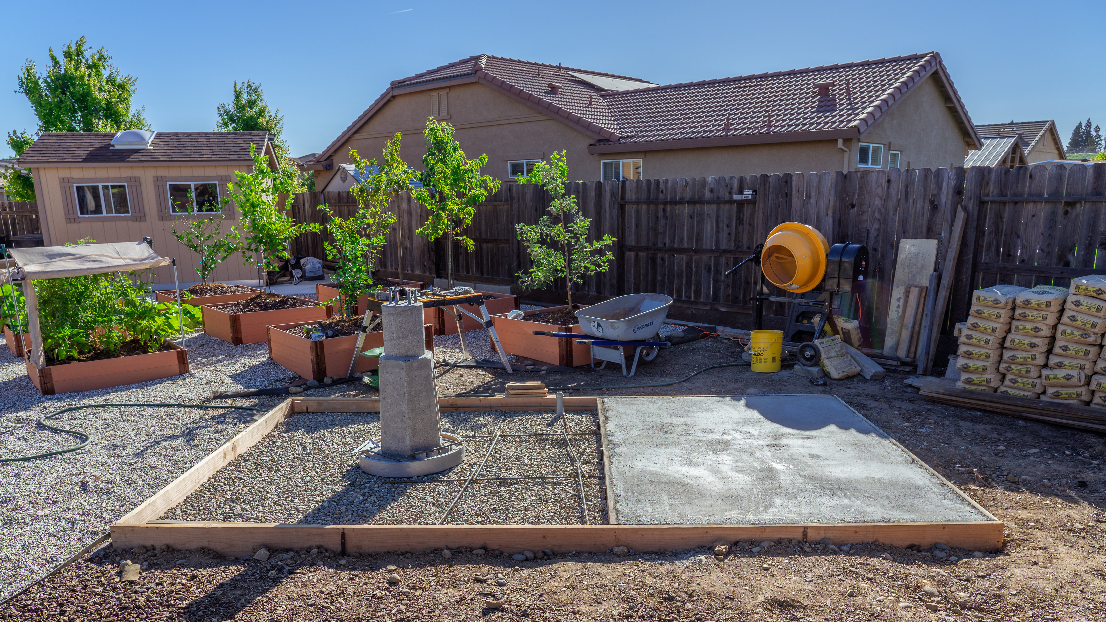 First section of the pad poured and curing