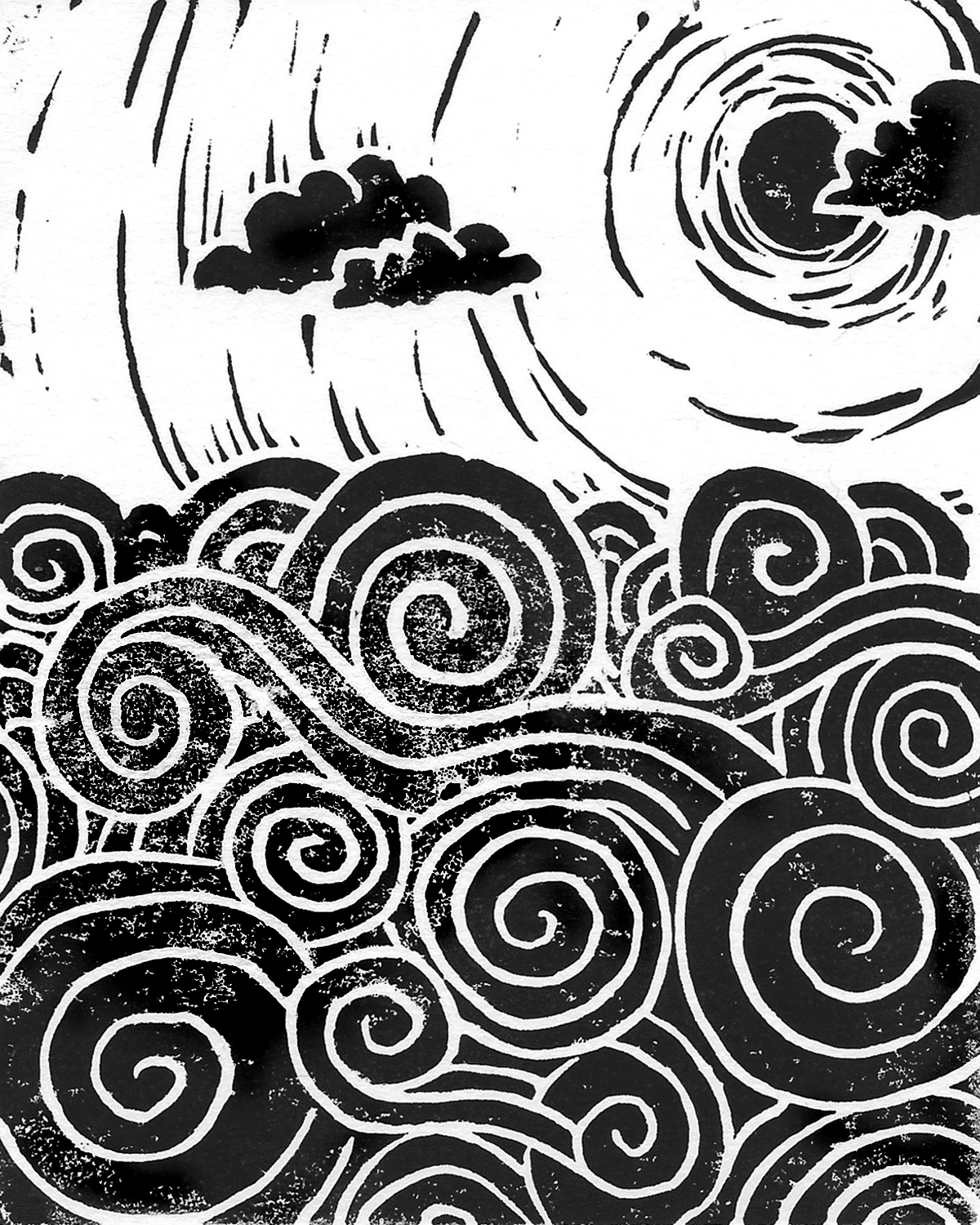 Sun and Waves | 4x5" Linocut | 2020