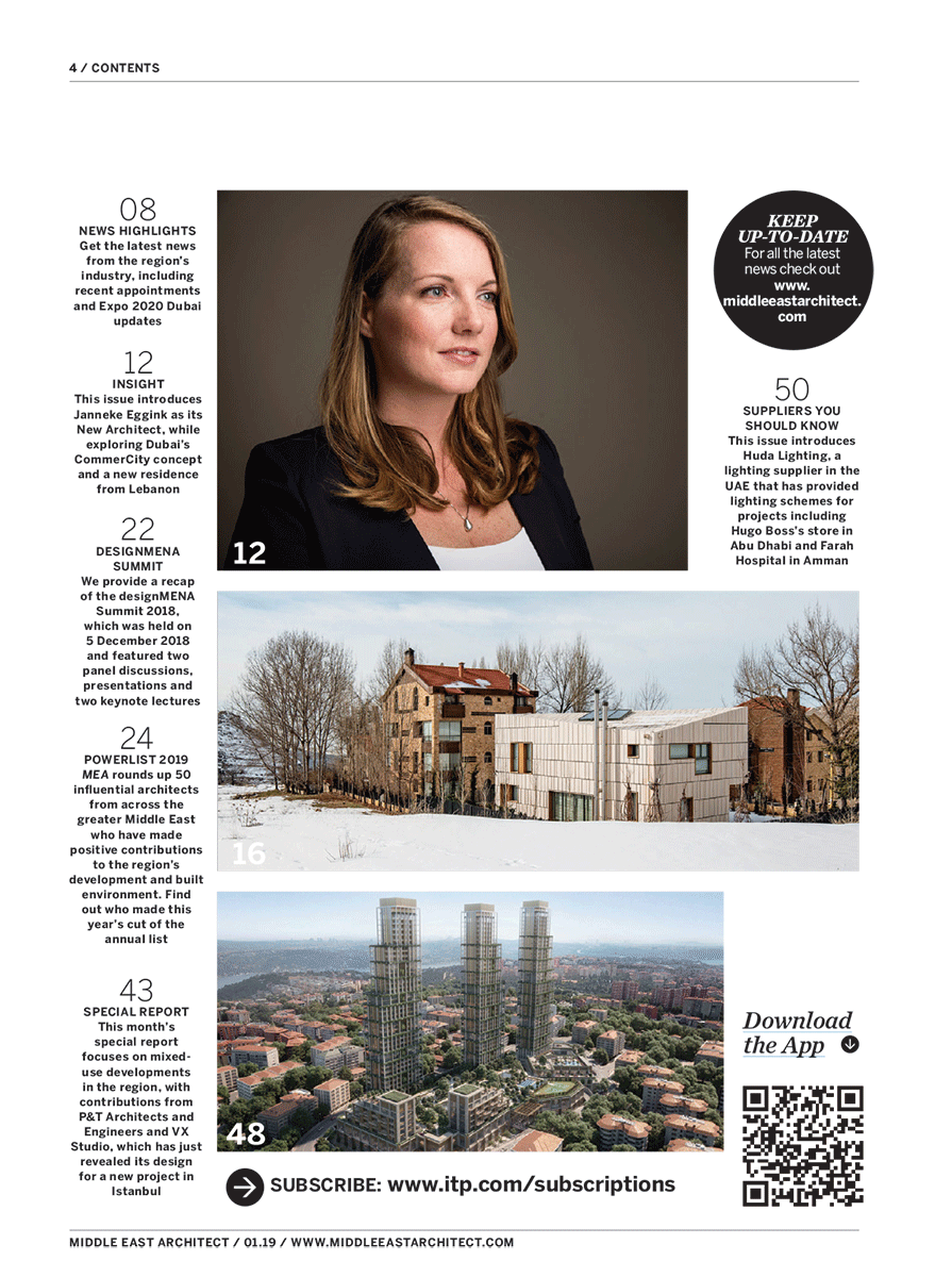 Middle East Architect magazine volume 13 Power list 2019 introducing Janneke Eggink as its New Architect