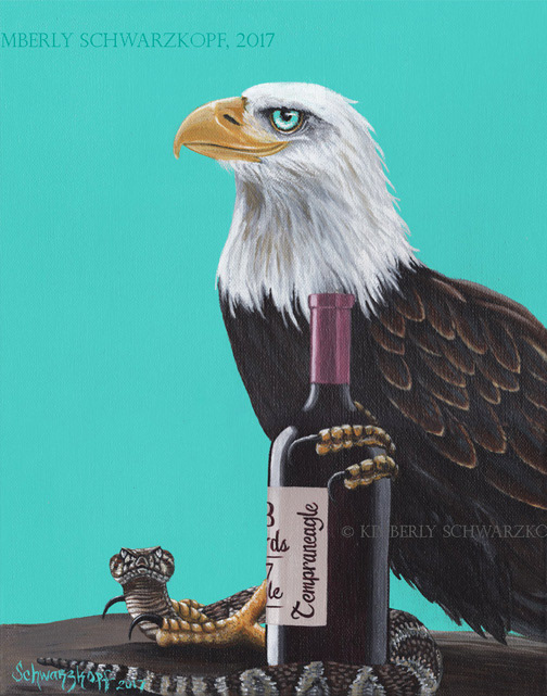 Painting of an Eagle with Bottle of Tempraneagle (Tempranillo)