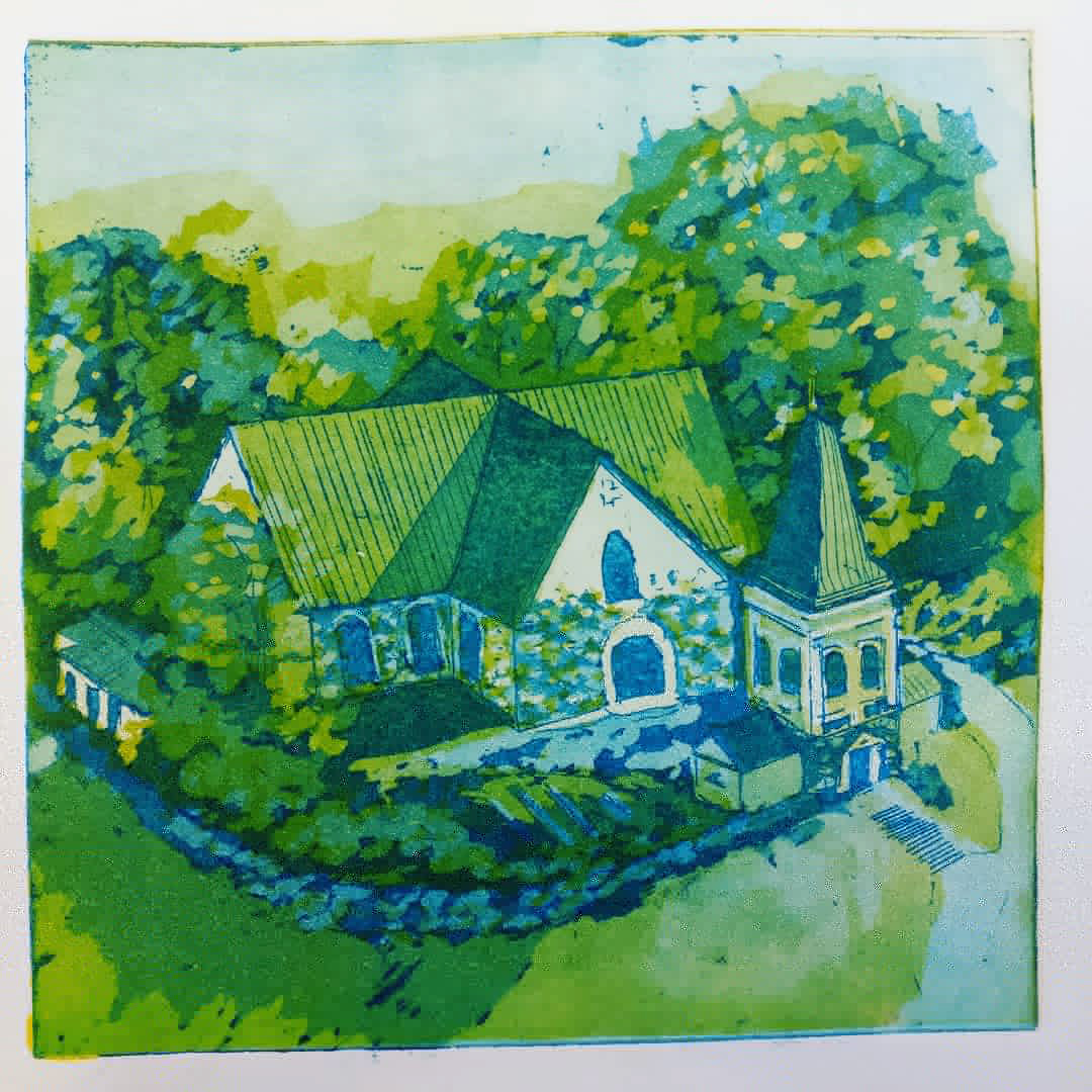 Two-plate aquatint - illustration for master thesis about Kirkkonummi church