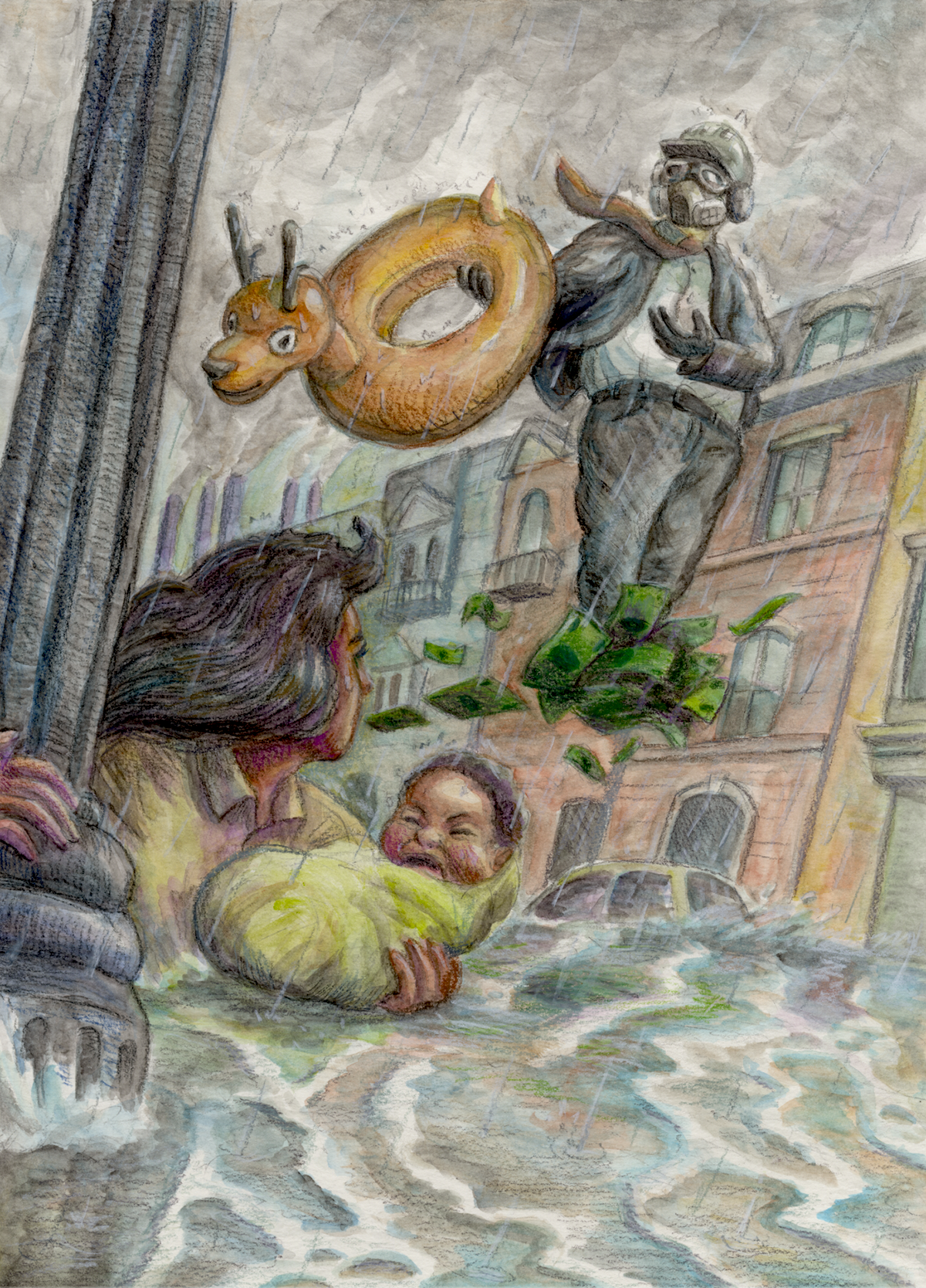 "Floating Salvation" Watercolor + Colored Pencil 2019