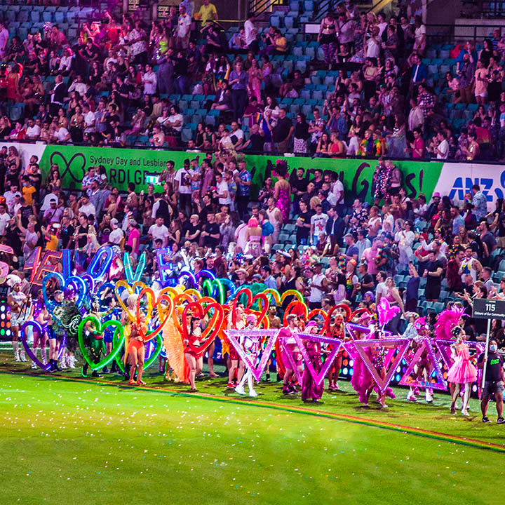 Float 115 Colours of Our Community parades together at the Sydney Cricket Ground on Saturday 6th March 2021. Photo by Markham Lane.