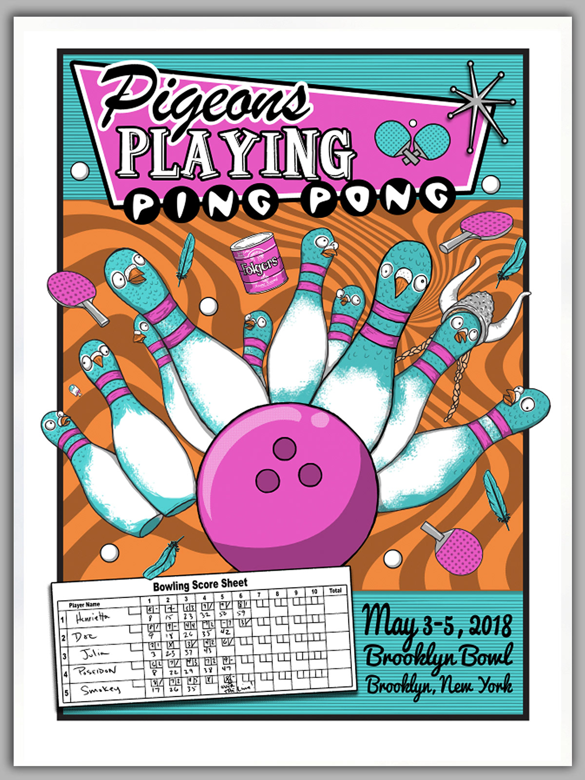 the art of Brian Bojo Pigeons Playing Ping Pong Brooklyn Bowl 18