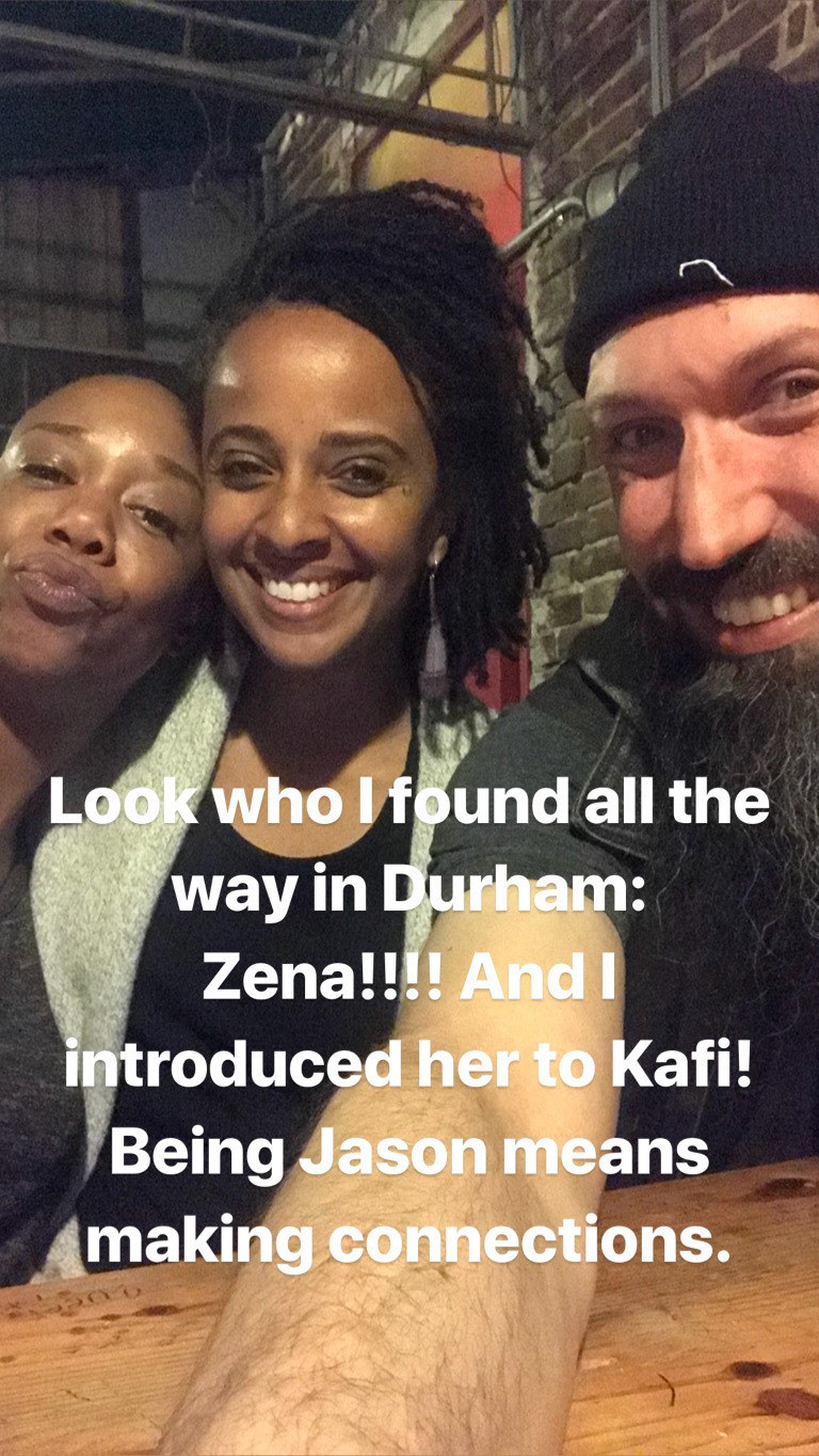 Connecting a dear Bay Area friend who now lives in Durhanm, Zena, to my new dear friend Kafi.