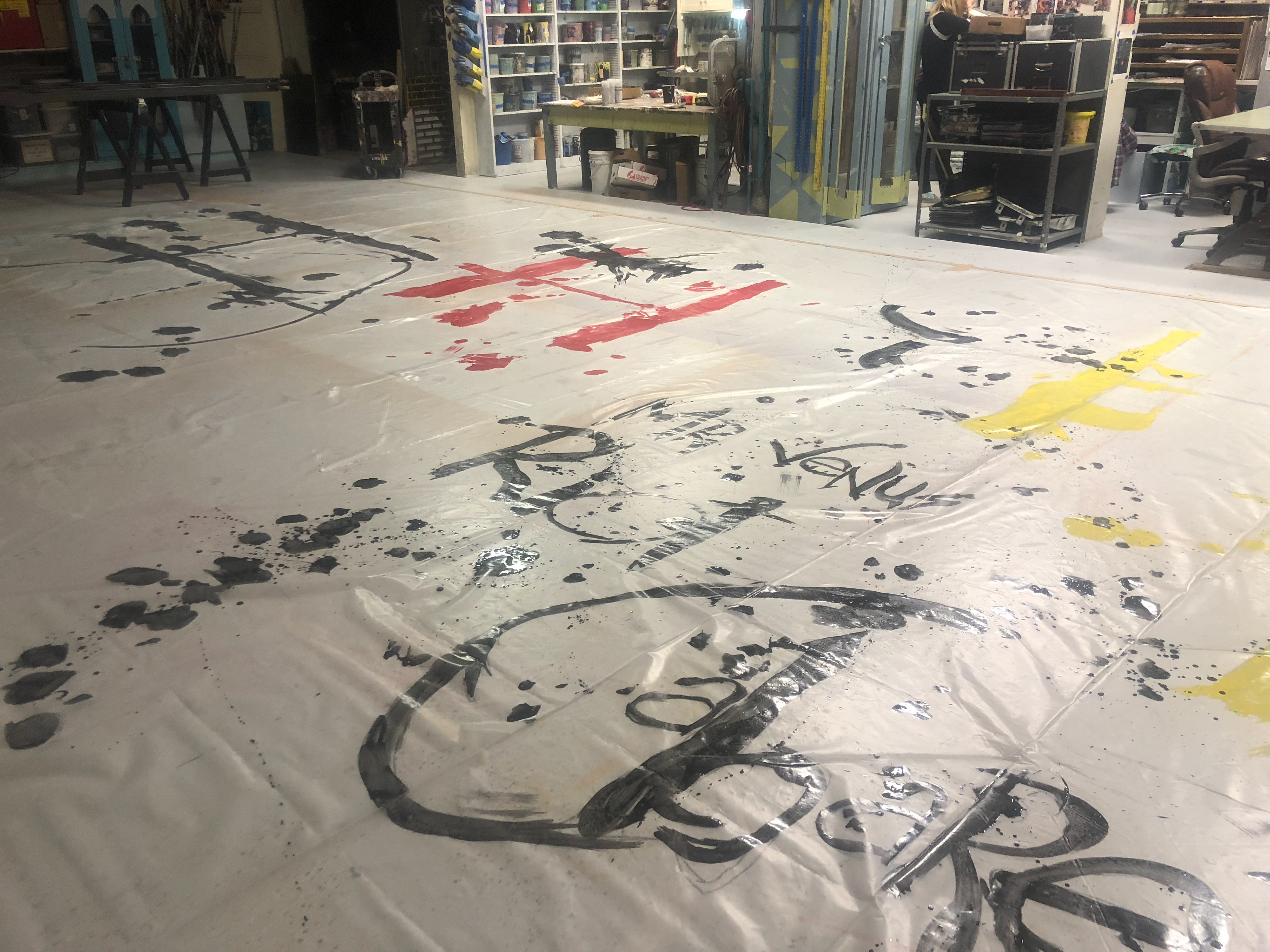 Charge backdrop painting for Passing Strange designed by Justin Lang as a Paint Shop Employee for University of Michigan Productions.