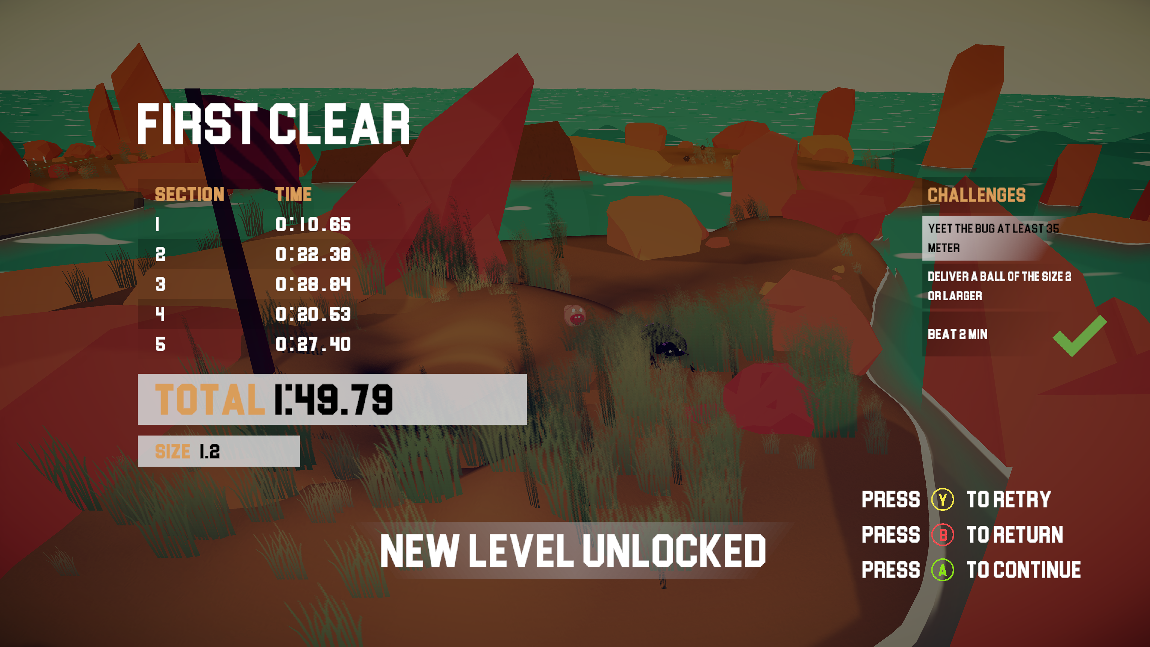 Screenshot of the end evaluation of a level