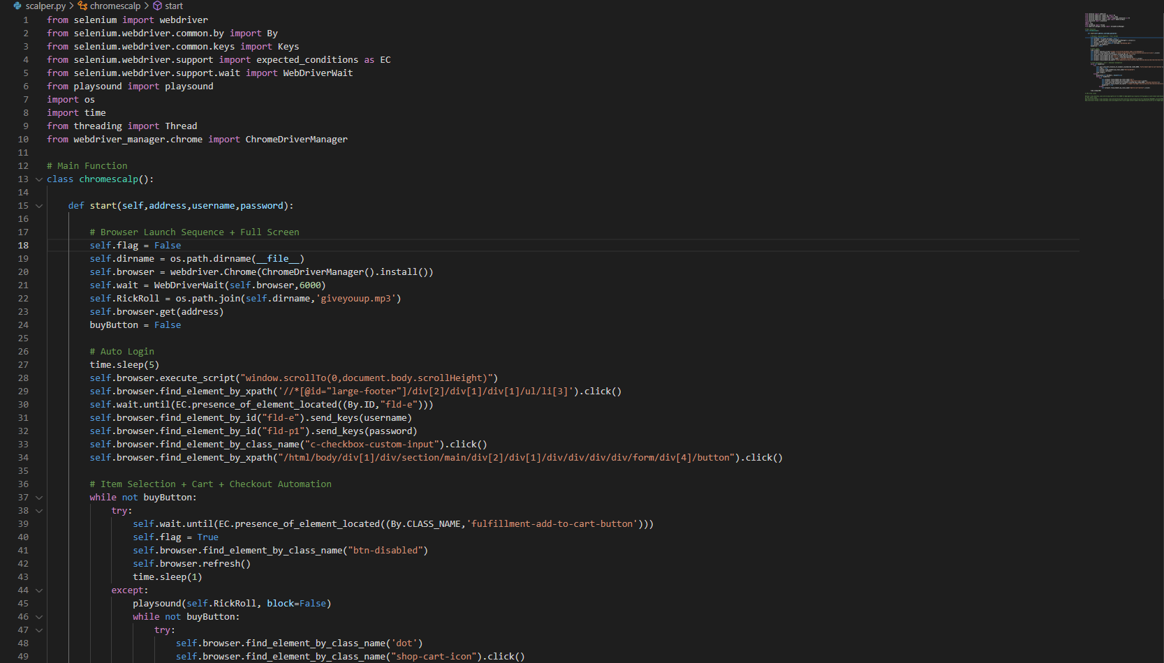 Backend code running Selenium chrome browser to automatically notify user when item is in stock