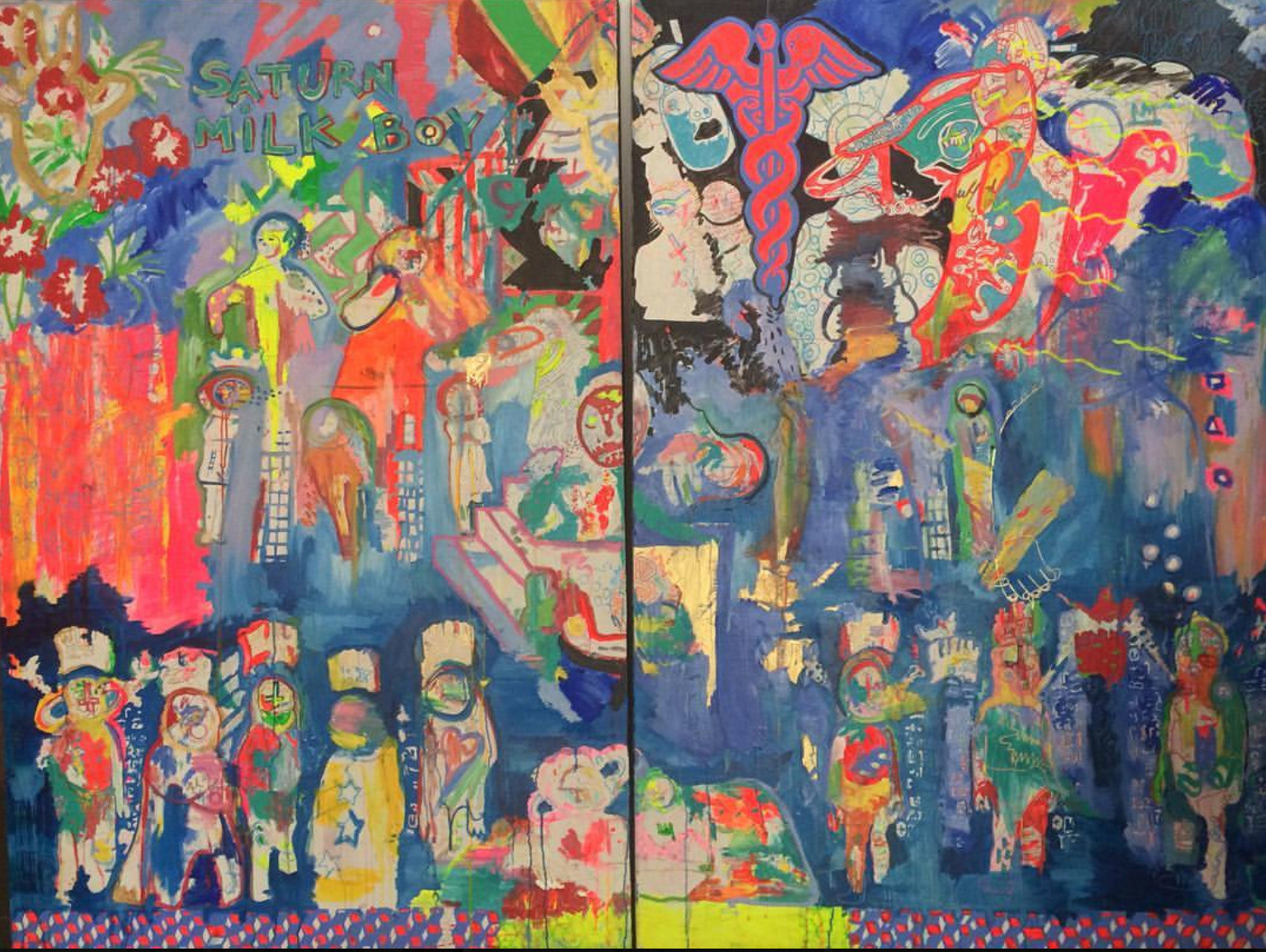 Saturn Milk Boy Viene Acá (Come Here) - 2015 - 5x4' - acrylic, oil, and spray paint on canvas