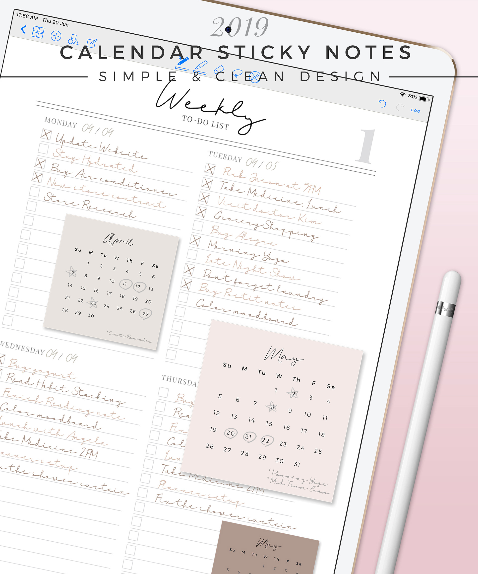 Daily Organizer - To Do List - Hydrate - Pastels Post-it Notes