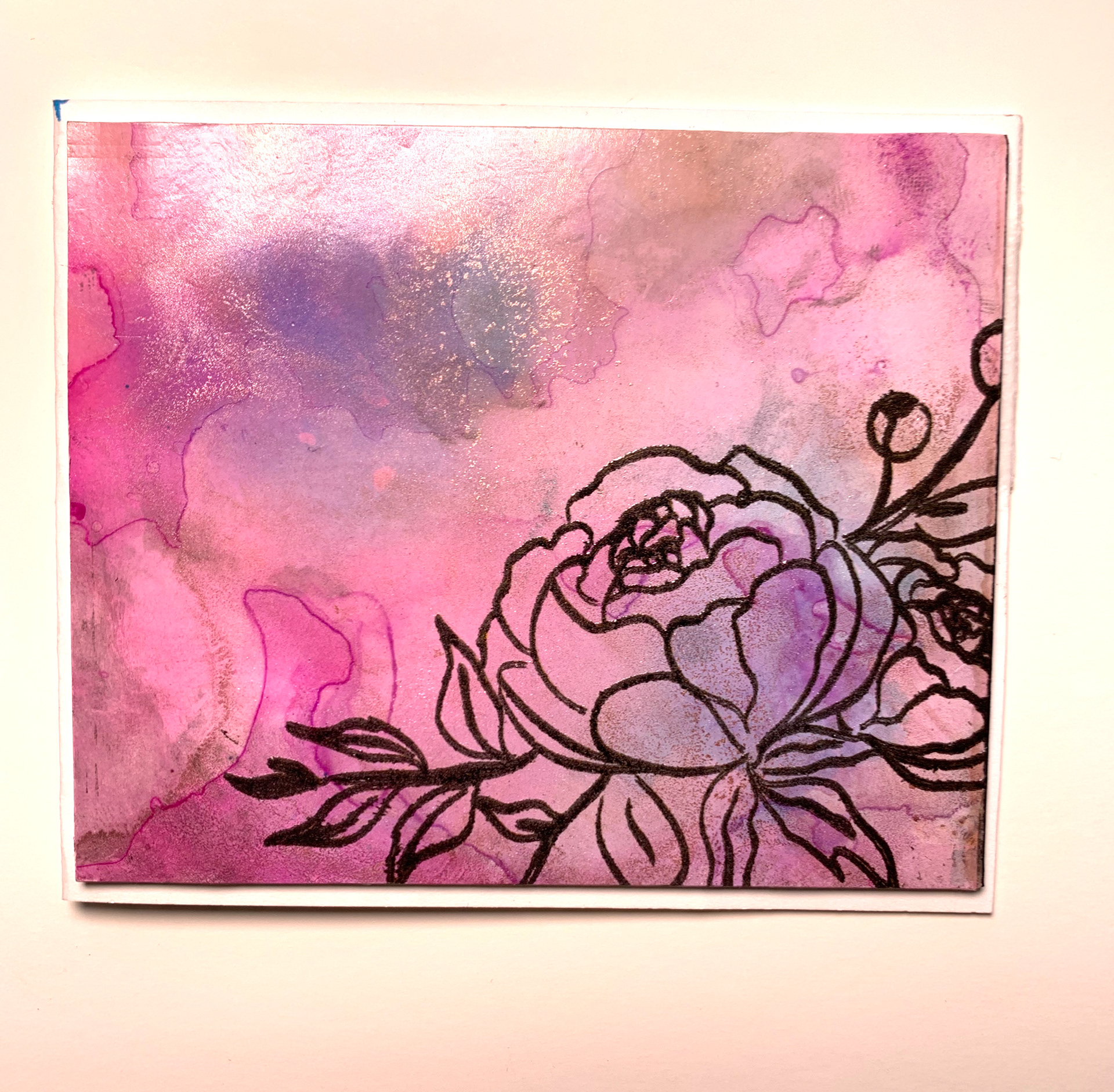 Alcohol InK Blend Background with Rose diecut.