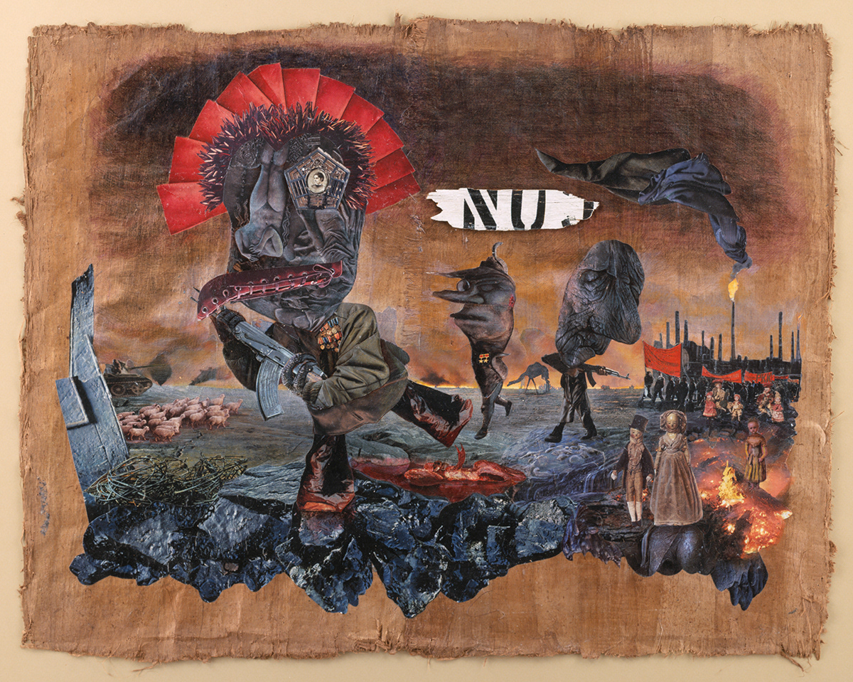 davidmball “Con”, “27”x35”, collage, acrylic, colored pencil on papyrus (33”x40” framed), #davidmball #available #purchase, Message me at ball.david@sbcglobal.net.
