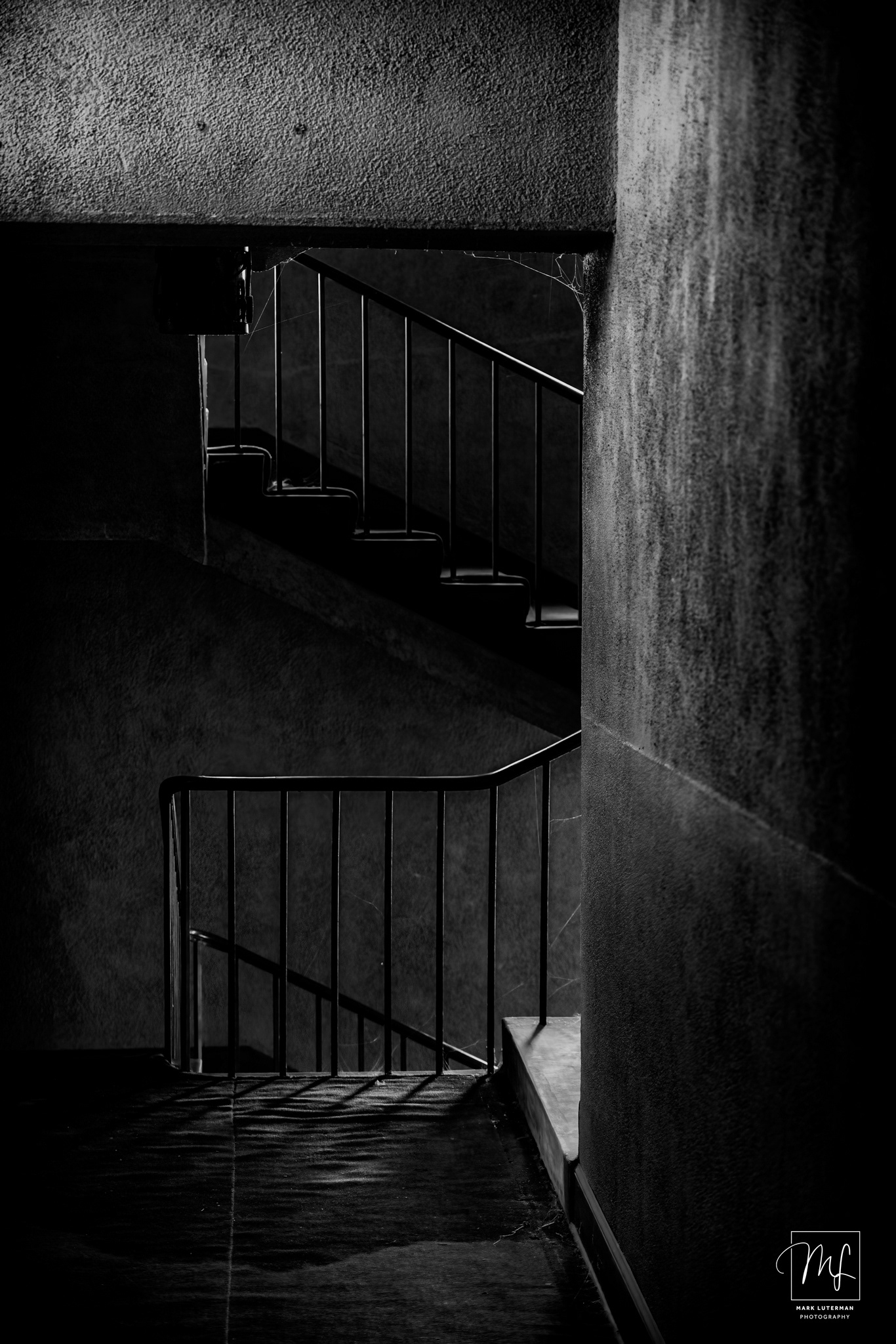 Curcch stairwell with cobweb