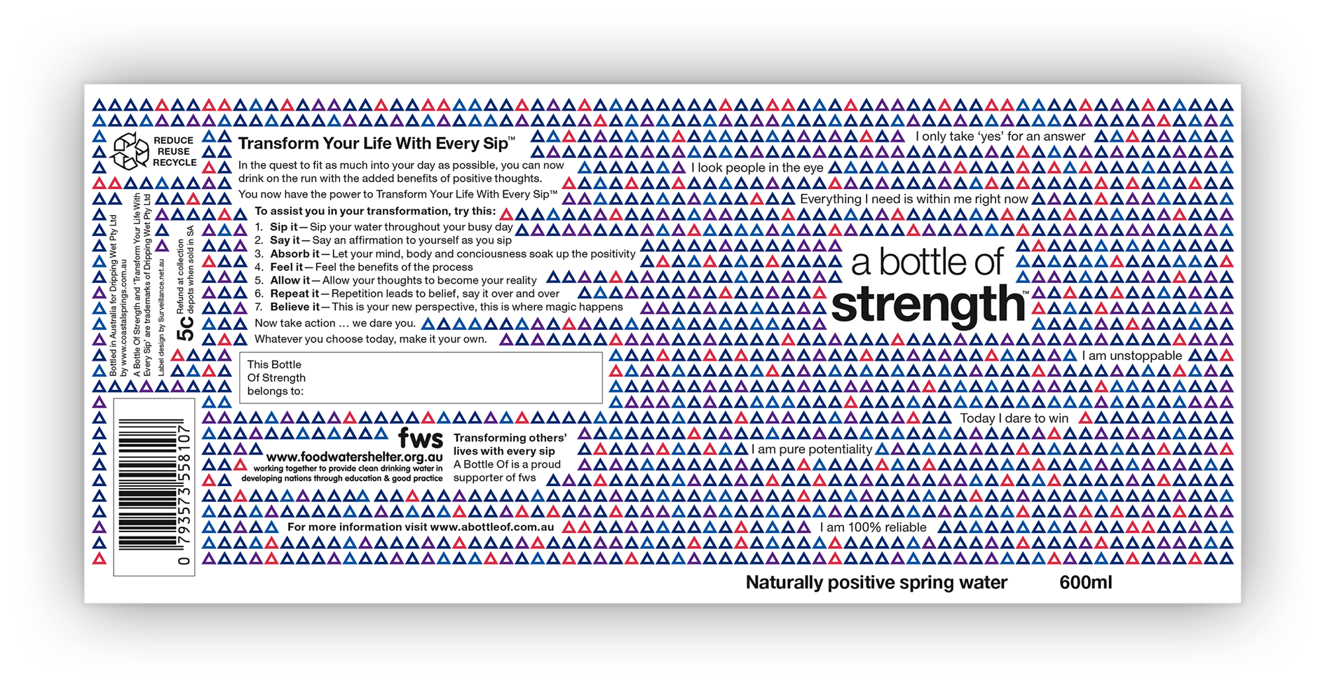 The flattened artwork of A Bottle Of Strength showing front and back details.