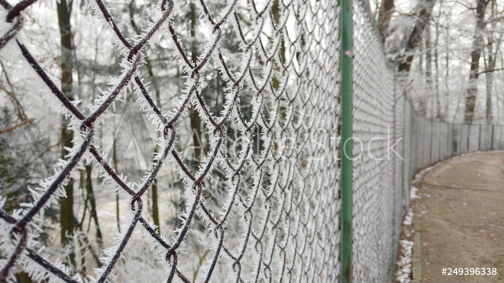 Kälteeinbruch: Raureif bedeckt den Maschendrahtzaun