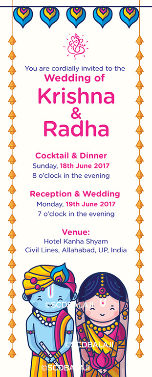 Quirky Indian Wedding Invitations - Radha Krishna