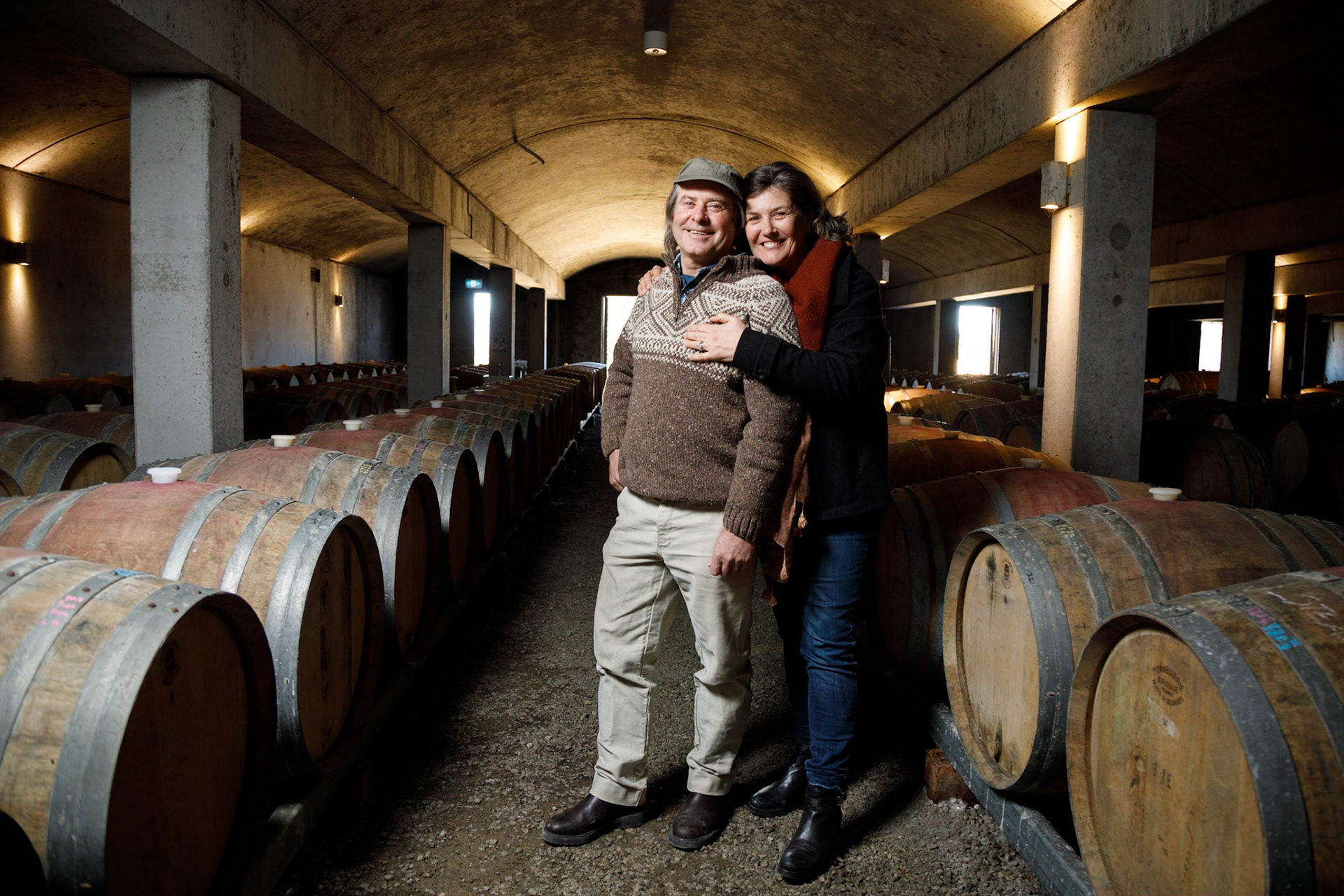 Steve and Monique Lubiana of Stefano Lubiana Wines at Granton near Hobart Tasmania.