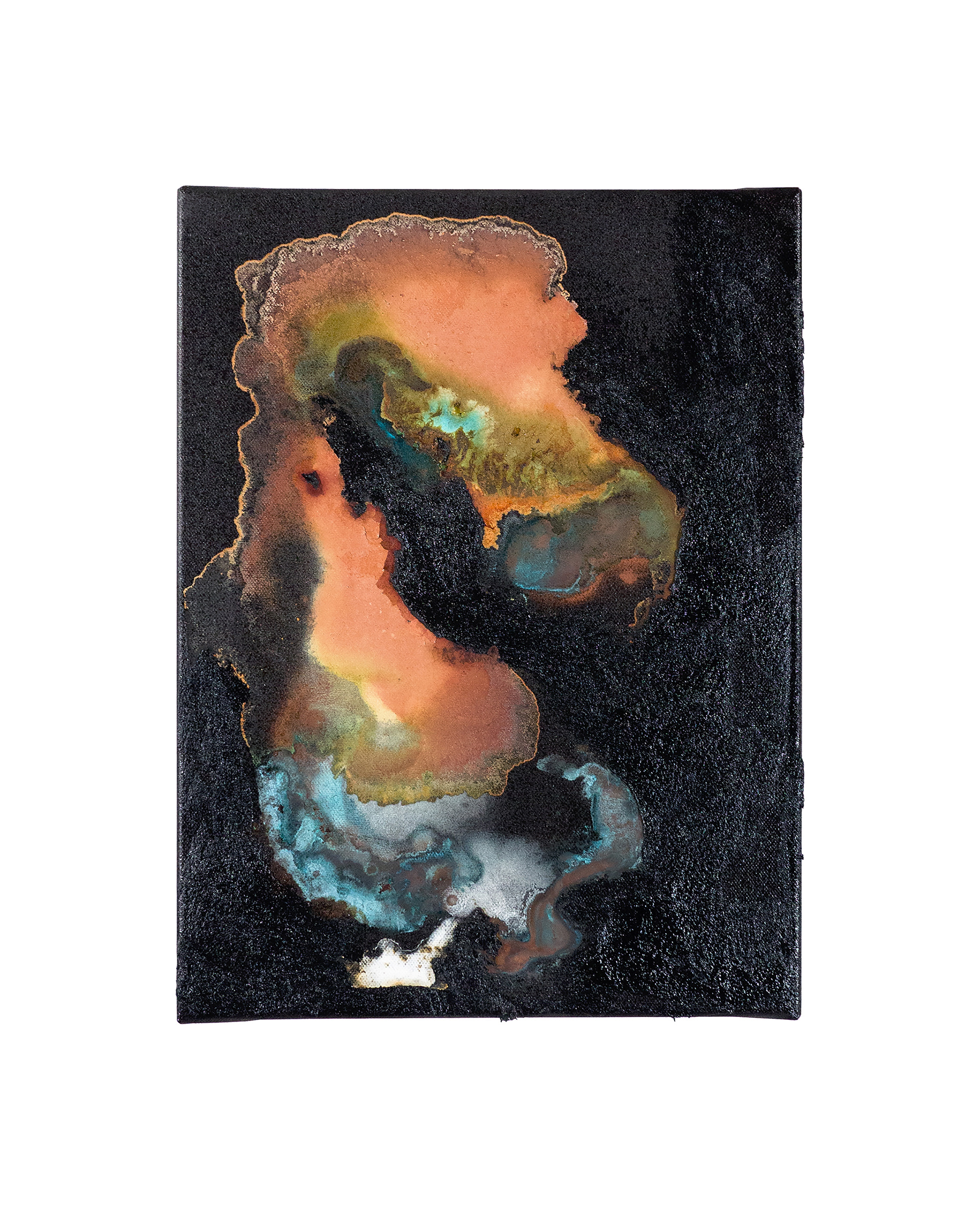 Tailings Pond 14 - 40 x 30 cm - 2018 - emulsion paint, bitumen, plaster of Paris, copper, iron, salt, ammonia, acid and synthetic resin on canvas