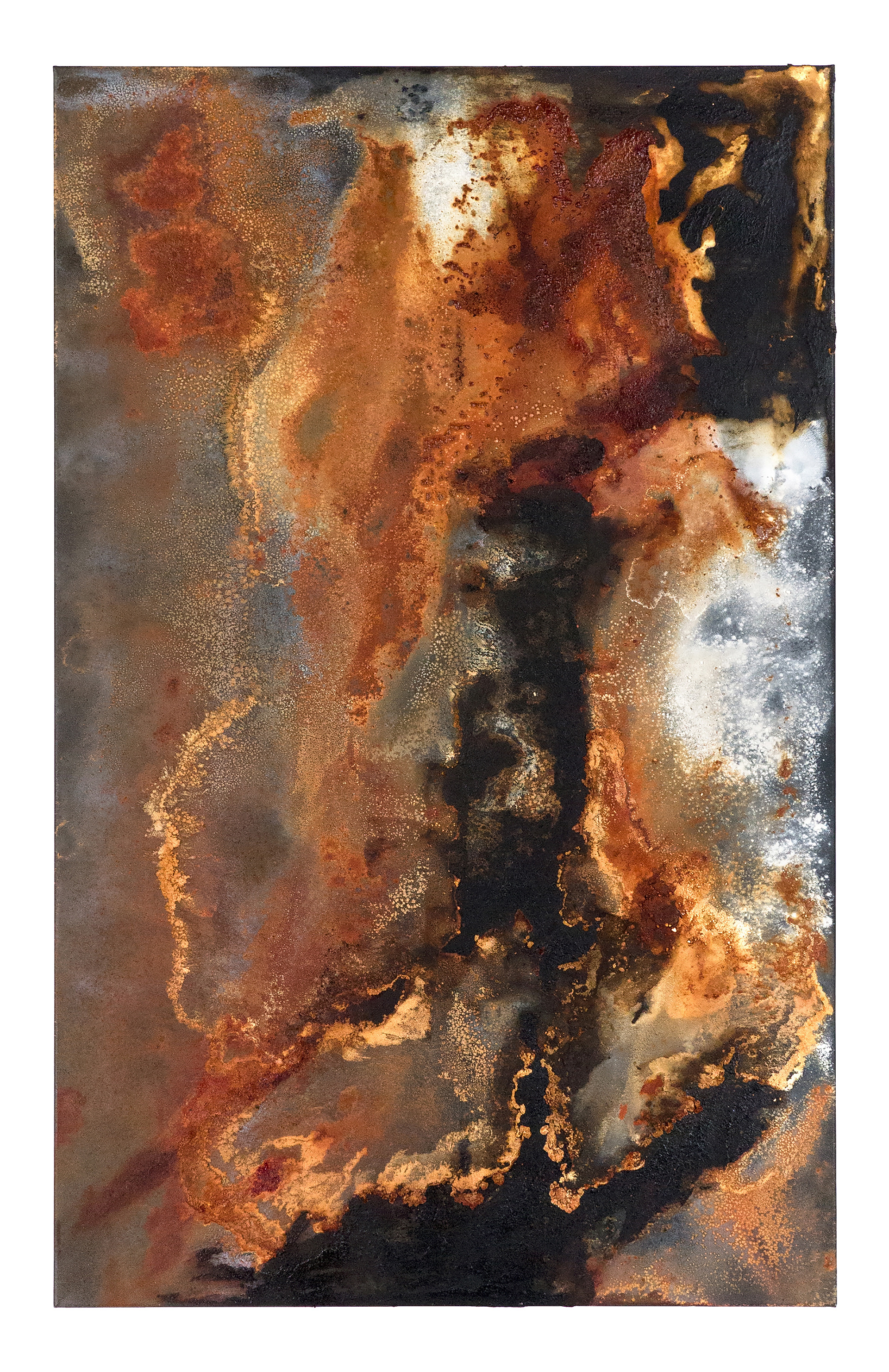 Athabasca 5 - 135 x 85cm - 2016 - emulsion paint, plaster of Paris, iron, iron oxide, bitumen, acid and synthetic resin on canvas