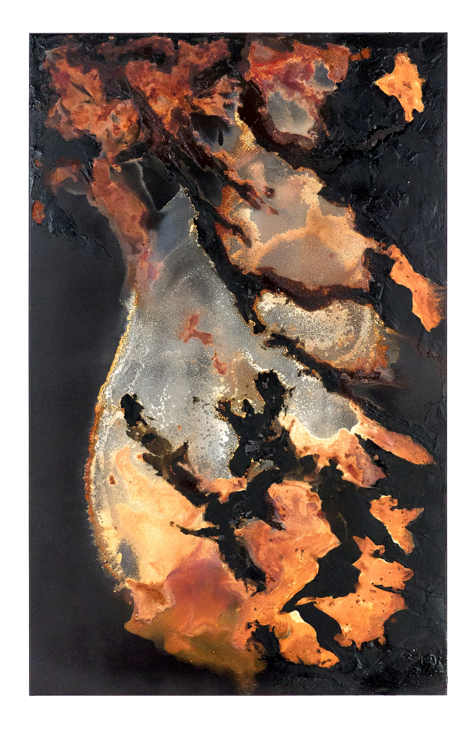 Cold Lake 4 - 135 x 85cm - 2016 - emulsion paint, plaster of Paris, iron, iron oxide, bitumen, acid and synthetic resin on canvas