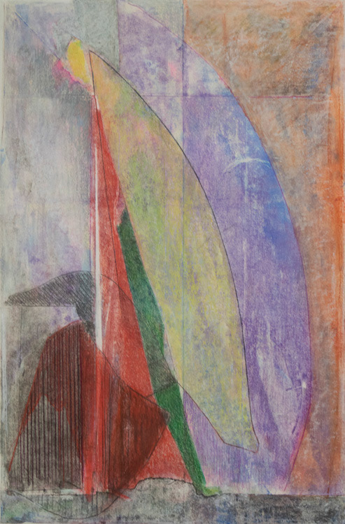 Between Fixed Energies (1997) Monotype with hand coloring, 17 x 12 inches