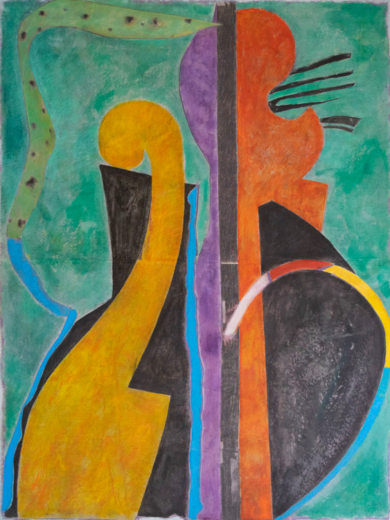 Secret Song, Sacred Words (1990) Monoprint, collage, oil, 56 x 42 inches