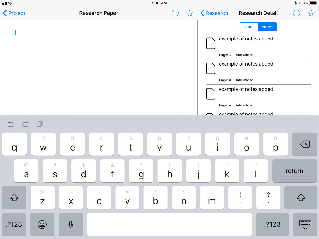 3.1b Article (notes): Shows accessing notes on an article in the writing mode.