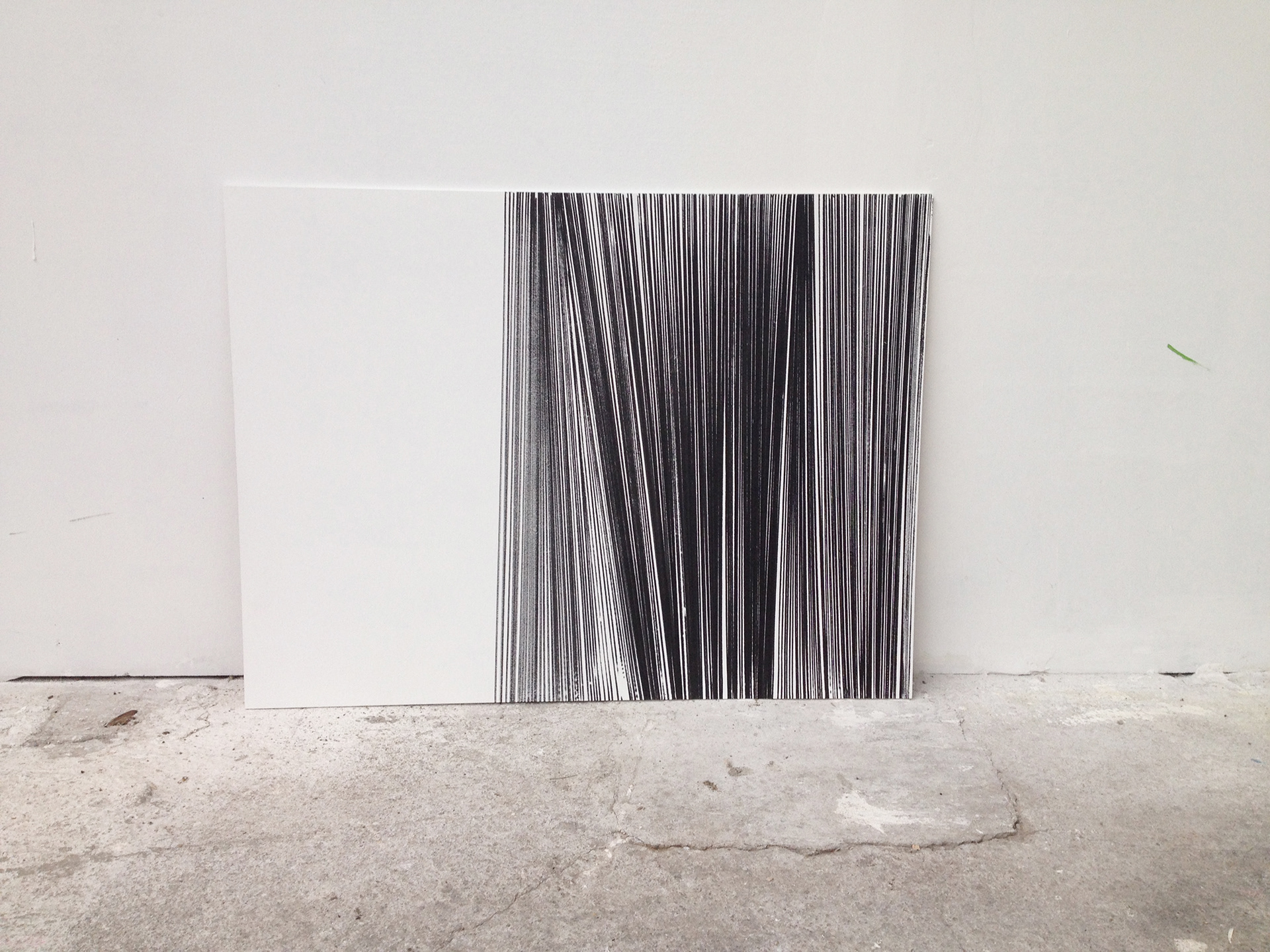 Lignes / mouvement 2 , de droite à gauche avec un arrêt soudain, feutre sur plaque MDF, 60cm x 80 cm, 2017