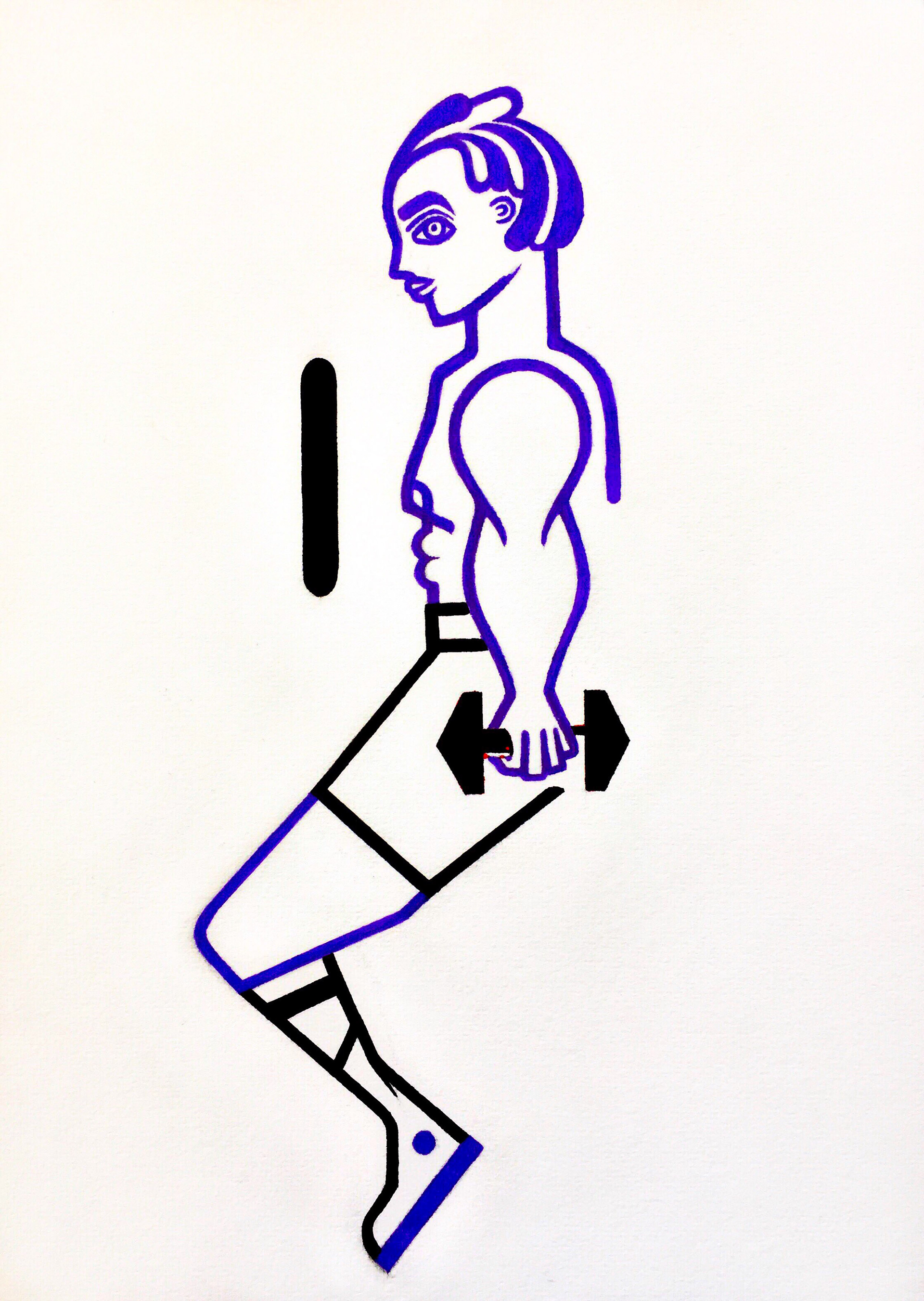 Working Out, marker pen and coloured felts on card paper, 11.69 x 8.27 inches, 2019