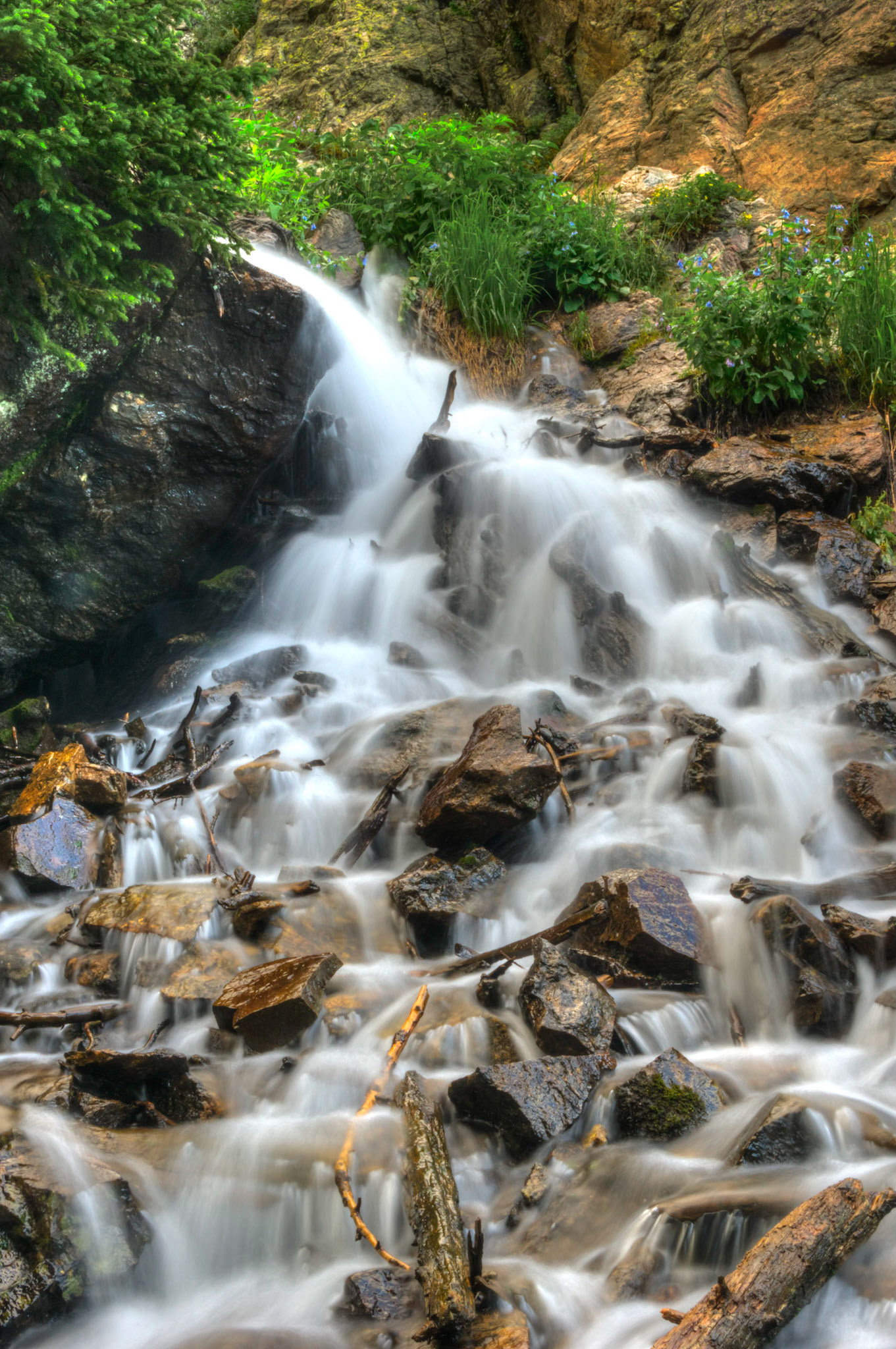 Cascades on the Tyndall Creek, between Emerald and Dream Lakes.  Rocky Mountain National Park6 August 2014PENTAX K-3, Sigma 18-250mm f/3.5-6.3 DC OS HSMISO 100 32 mm  0.6 sec at ƒ / 25Prints of my work are available from my website at http://www.fingolfinphoto.comFollow me on Facebook at http://www.facebook.com/fingolfinphoto or http://www.facebook.com/pesterleAlso, http://500px.com/pesterle   http://www.flickr.com/photos/fingolfinphoto
