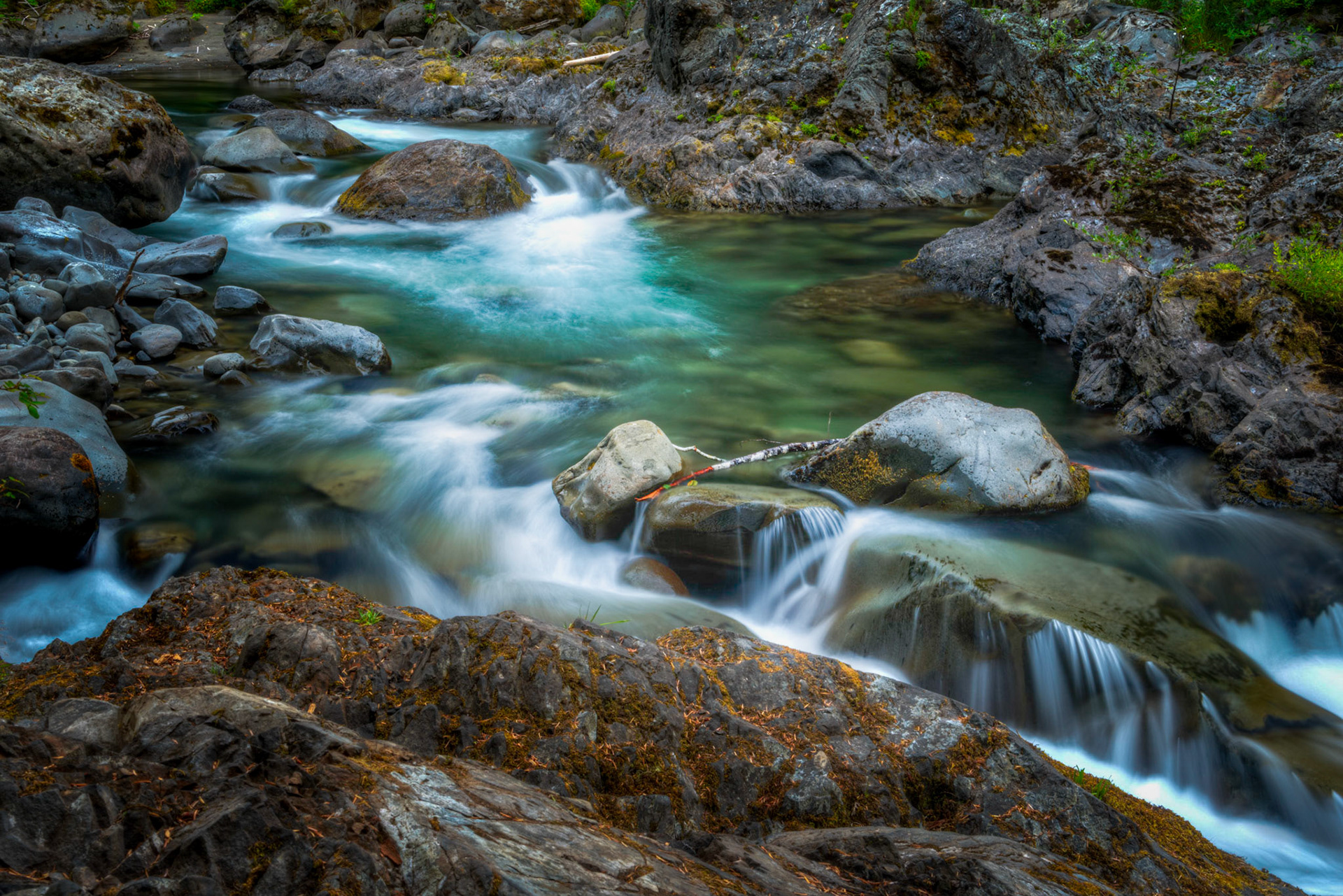 The upper reach of Salmon Cascades, on the Sol Duc River.Olympic National ParkWashingtonAugust 2, 2016This is an HDR image consisting of 5 exposures merged in Photomatix Pro. Additional processing in Lightroom and Photoshop.PENTAX K-1, TAMRON 28-300mm F3.5-6.3 Ultra zoom XRISO 100 45 mm  2.5 sec at ƒ / 18