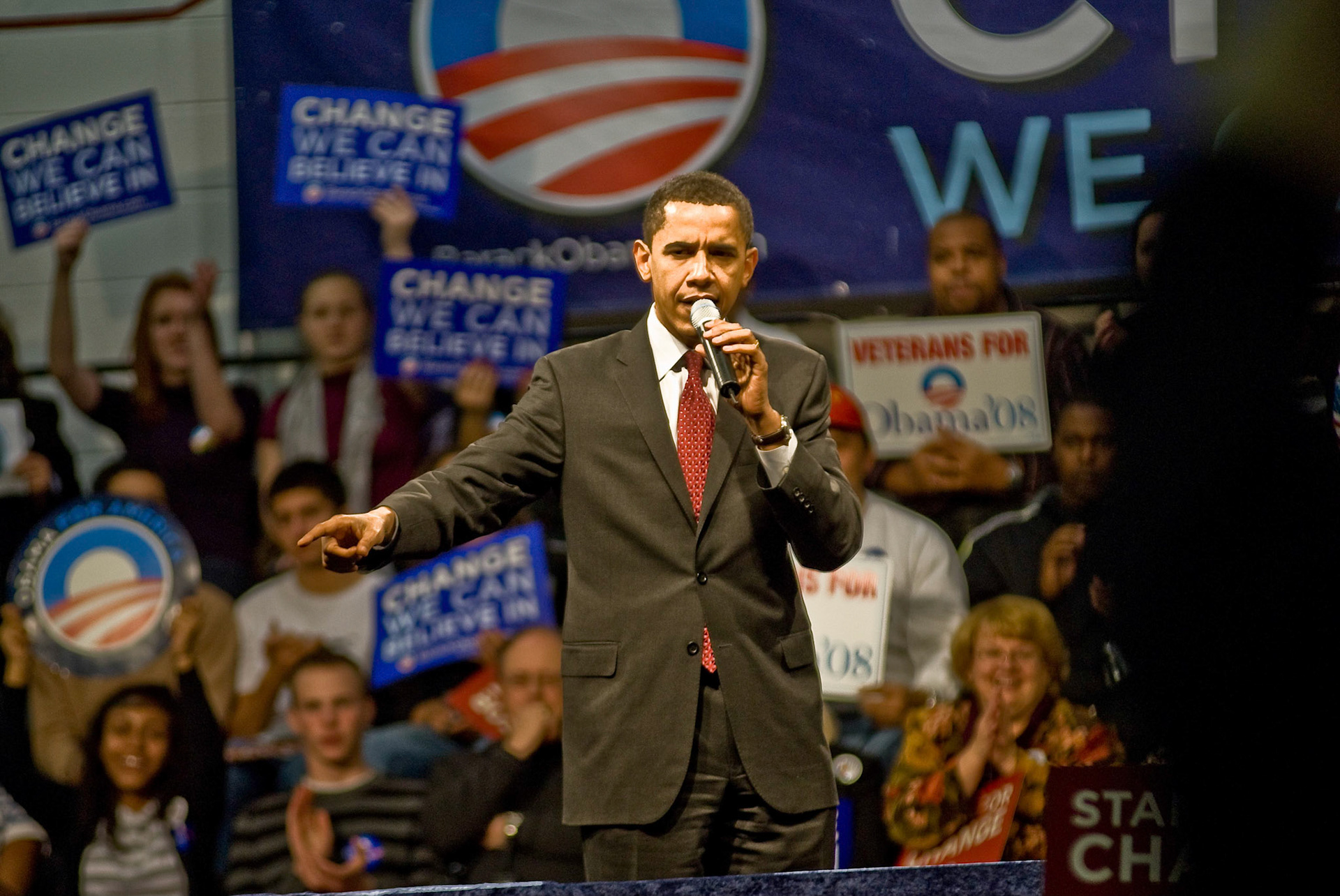 Senator Barack Obama speaks to a rally at T.C. Williams High School, February 10, 2008.