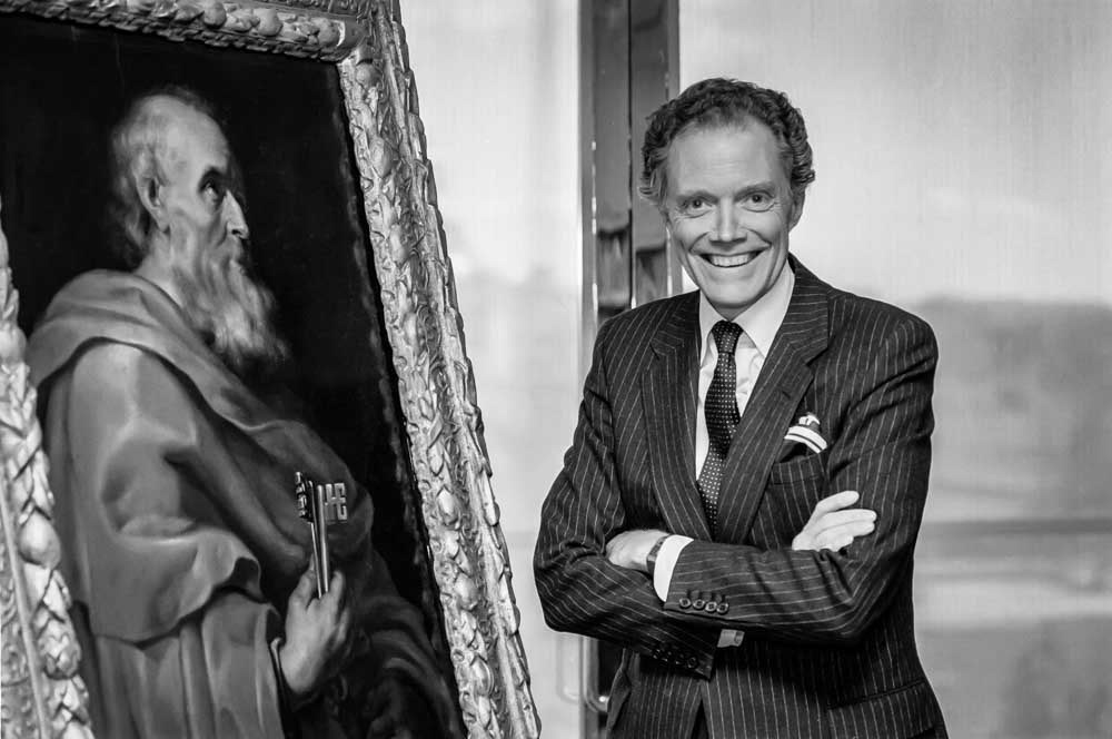 J. Carter Brown, Director of the National Gallery of Art with Peter Paul Rubens painting Saint Peter, November 21, 1989