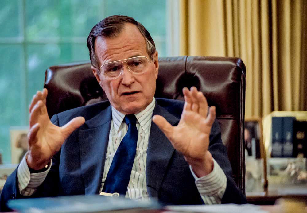 President George H.W. Bush at his Oval Office desk, May 23, 1989 