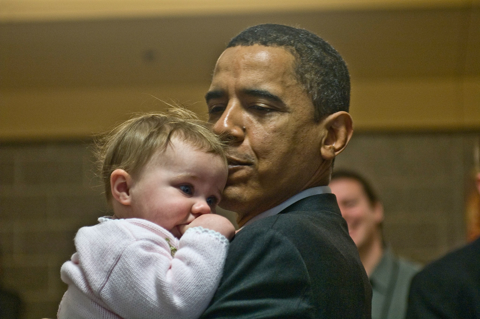 Senator Barack Obama with Tessa Harnden, daughter of Toby Harnden after a round table discussion at T.C. Williams High School, February 10, 2008.