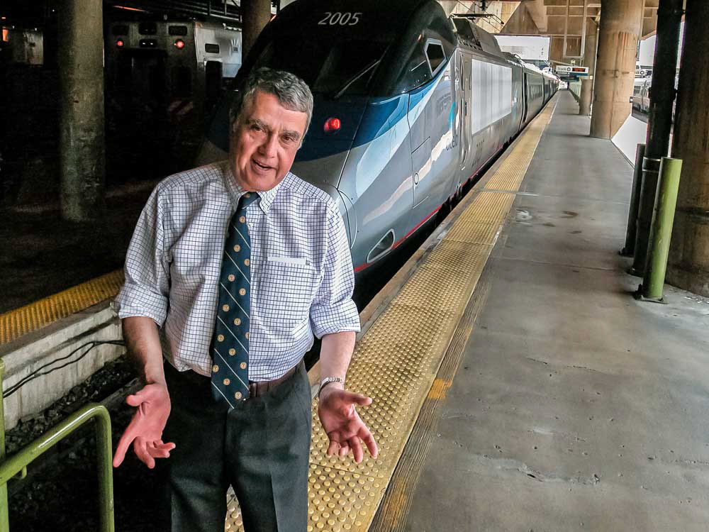 David Gunn, President and CEO of Amtrak, on Acela train platform at Washington's Union Station, July 7, 2002
