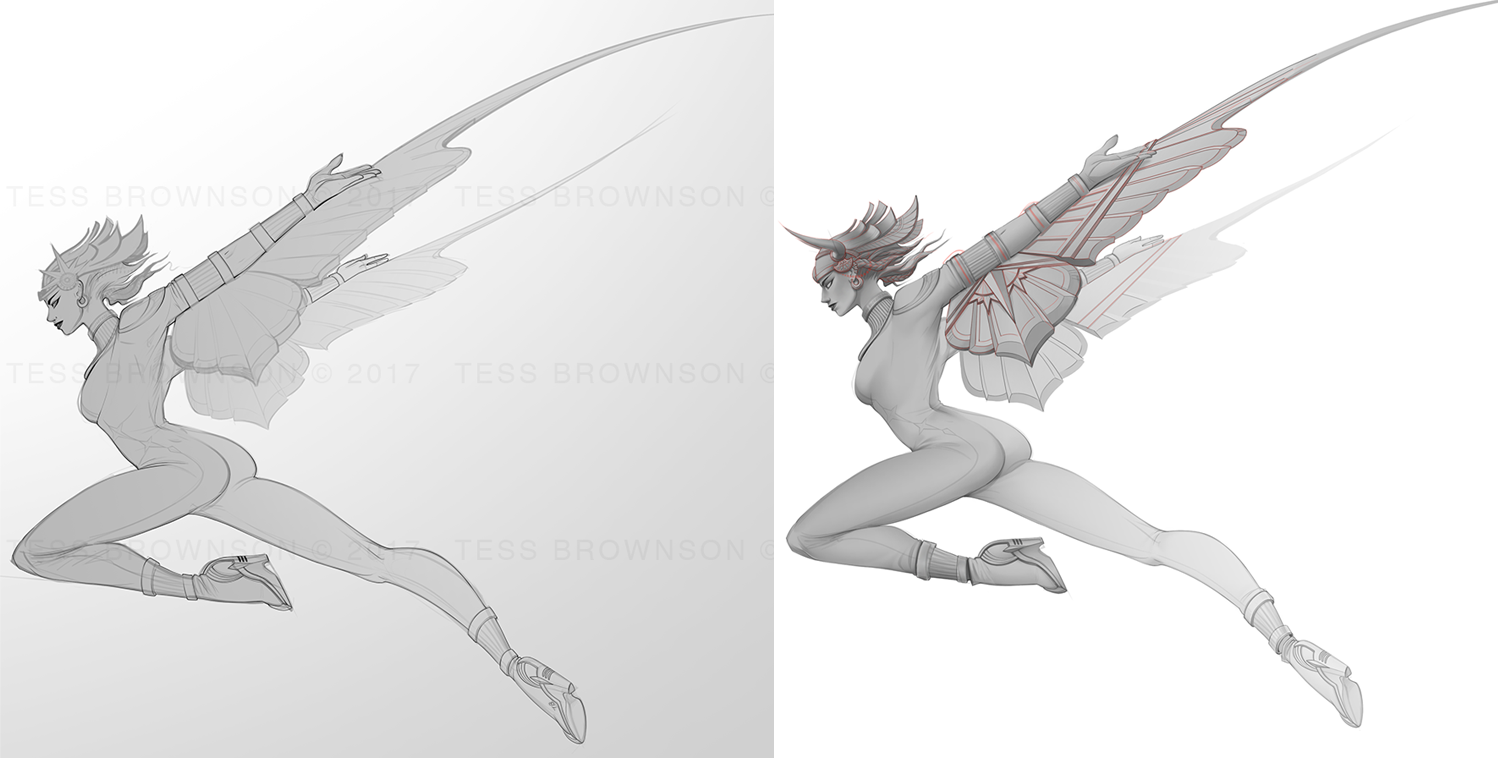 Left: original sketch; Right: grayscale rough.
