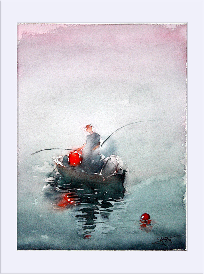 "De pesca I" - Acuarela, 18.5x24.5 cm