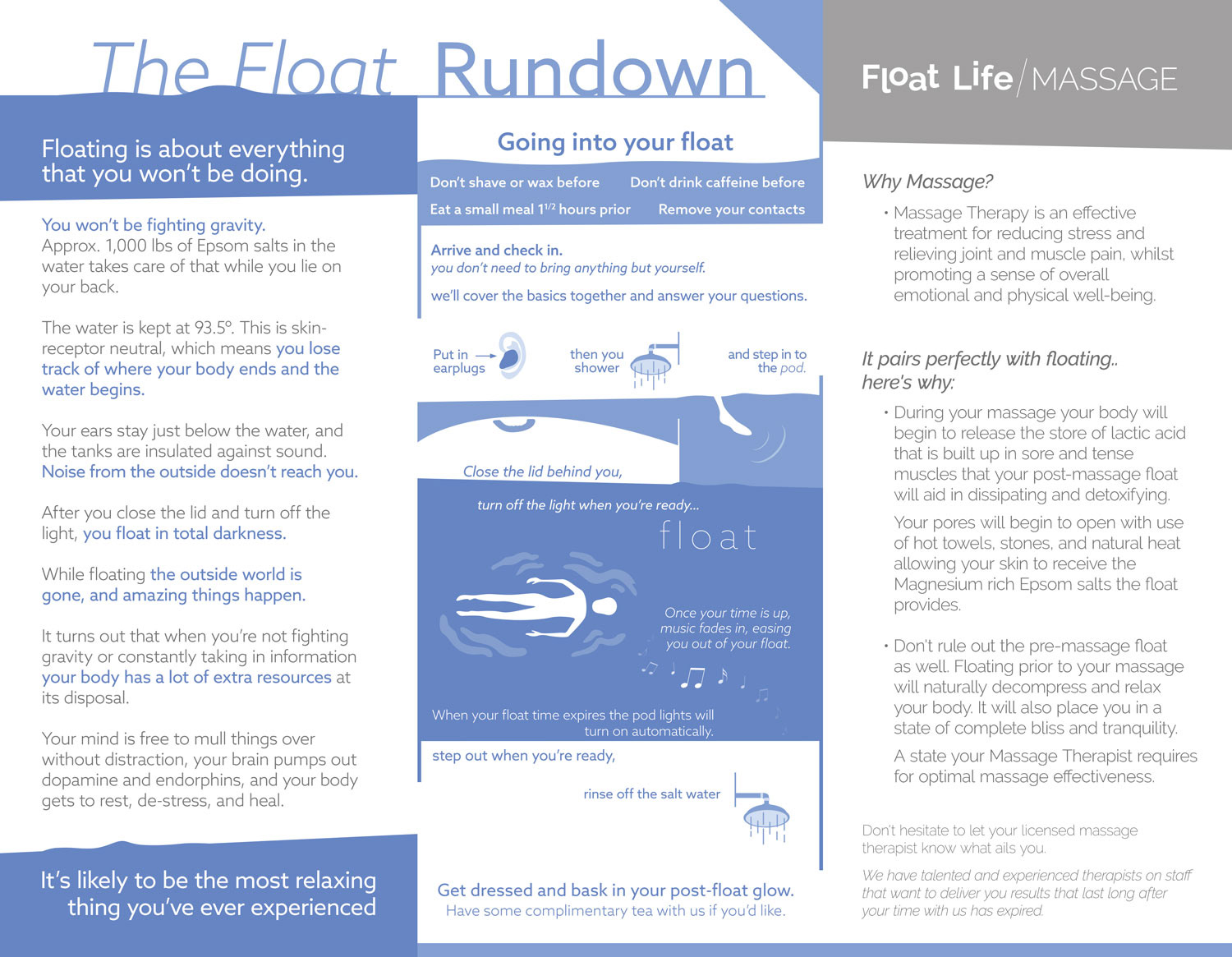 Float Life LLC print brochure (inside)