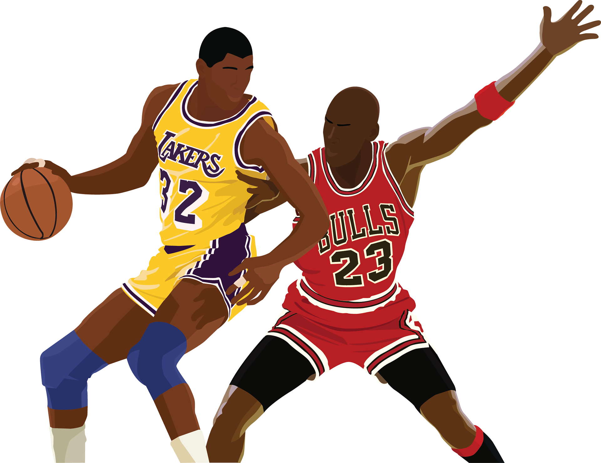 murphy miranda michael jordan and magic johnson vector illustration