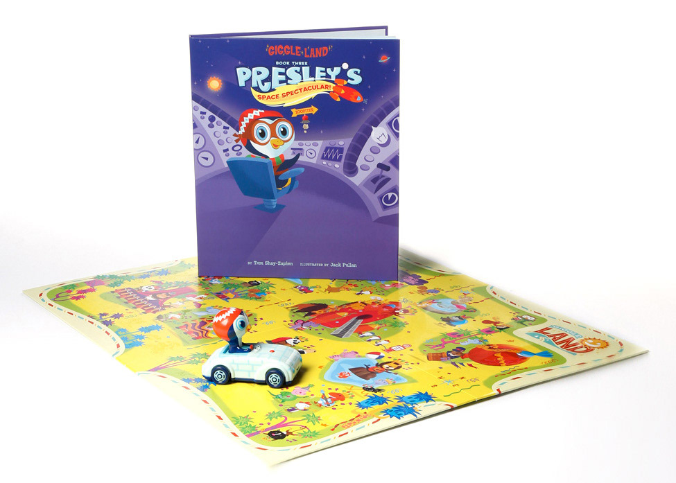 "Presley's Space Spectacular!"; Storybook, Activity Board, and Toy Car; Car headlights reveal invisible ink on activity board; Illustration and Design; © Hallmark Cards, Inc.