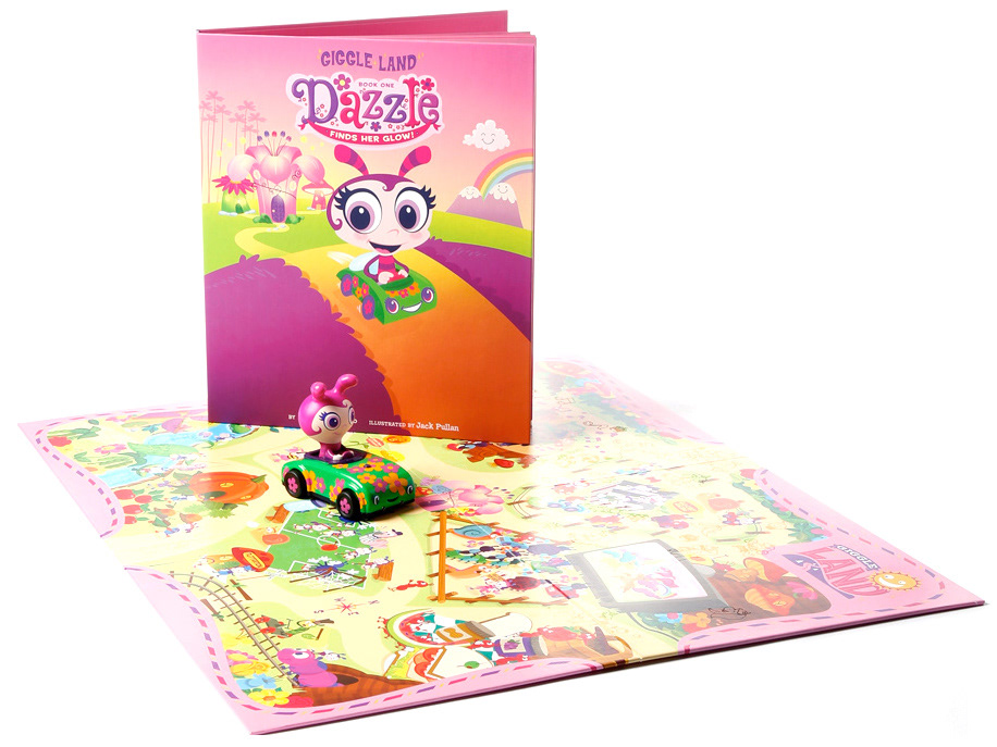 "Dazzle Finds Her Glow!"; Storybook, Activity Board, and Toy Car; Car headlights reveal invisible ink on activity board; Illustration and Design; © Hallmark Cards, Inc.