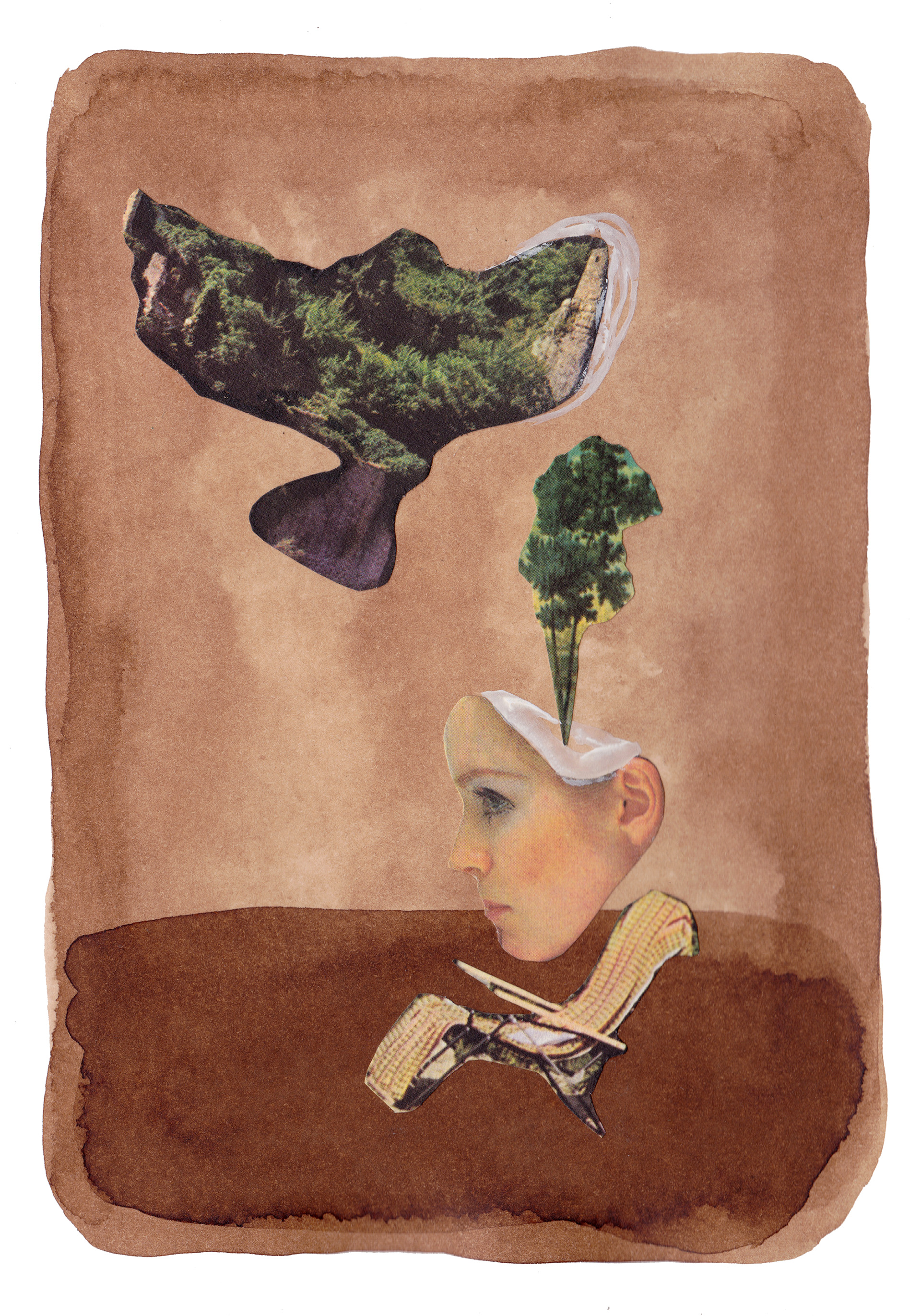 Collage and walnut stain in a concertina notebook. Format: 14,8x21 cm
