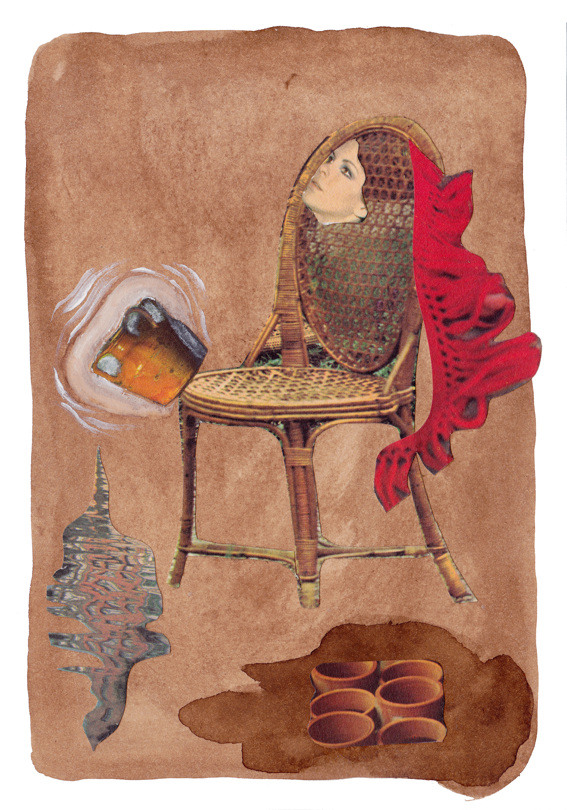 Collage and walnut stain in a concertina notebook. Format: 14,8x21 cm