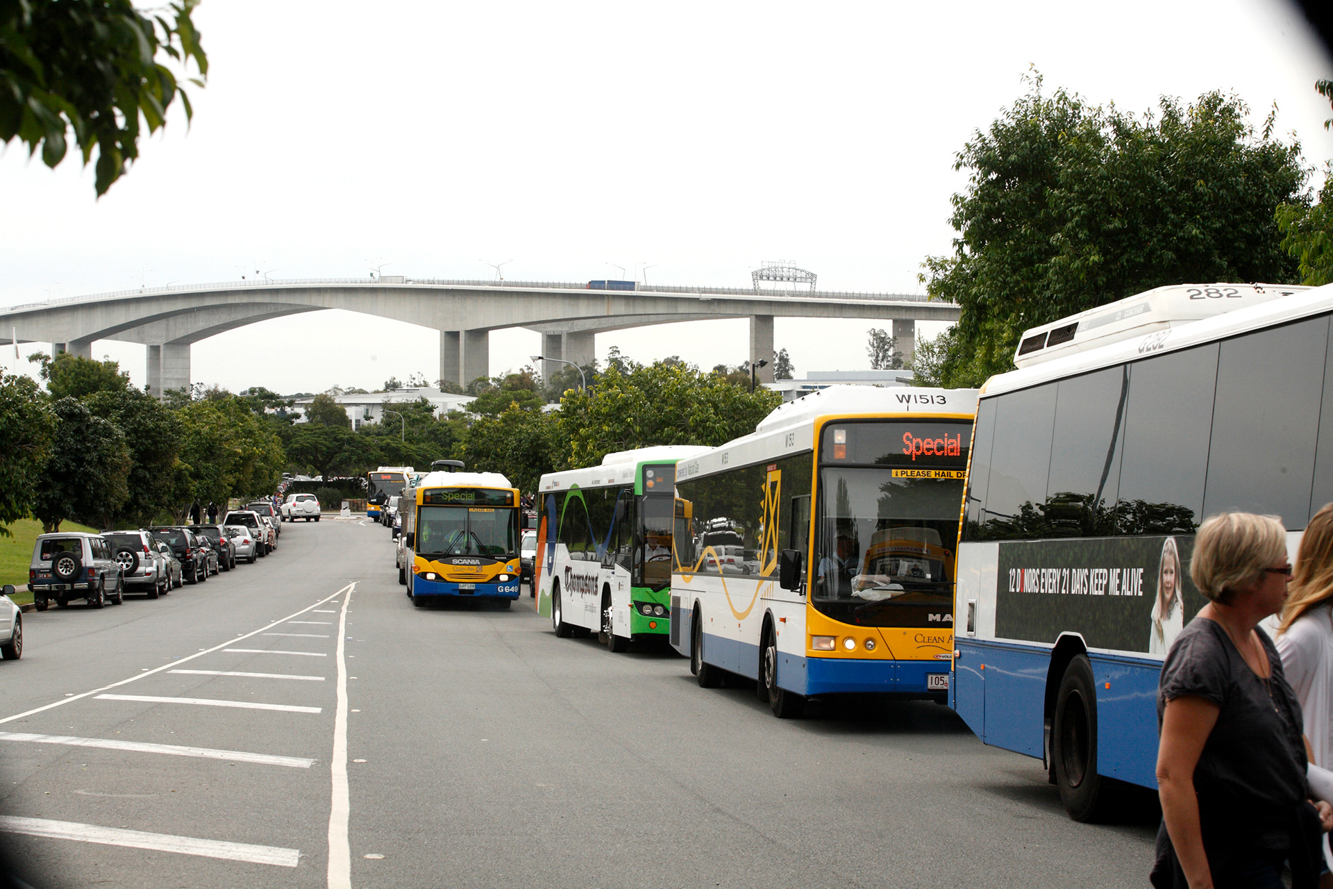 Buses lined up waiting for passengers
