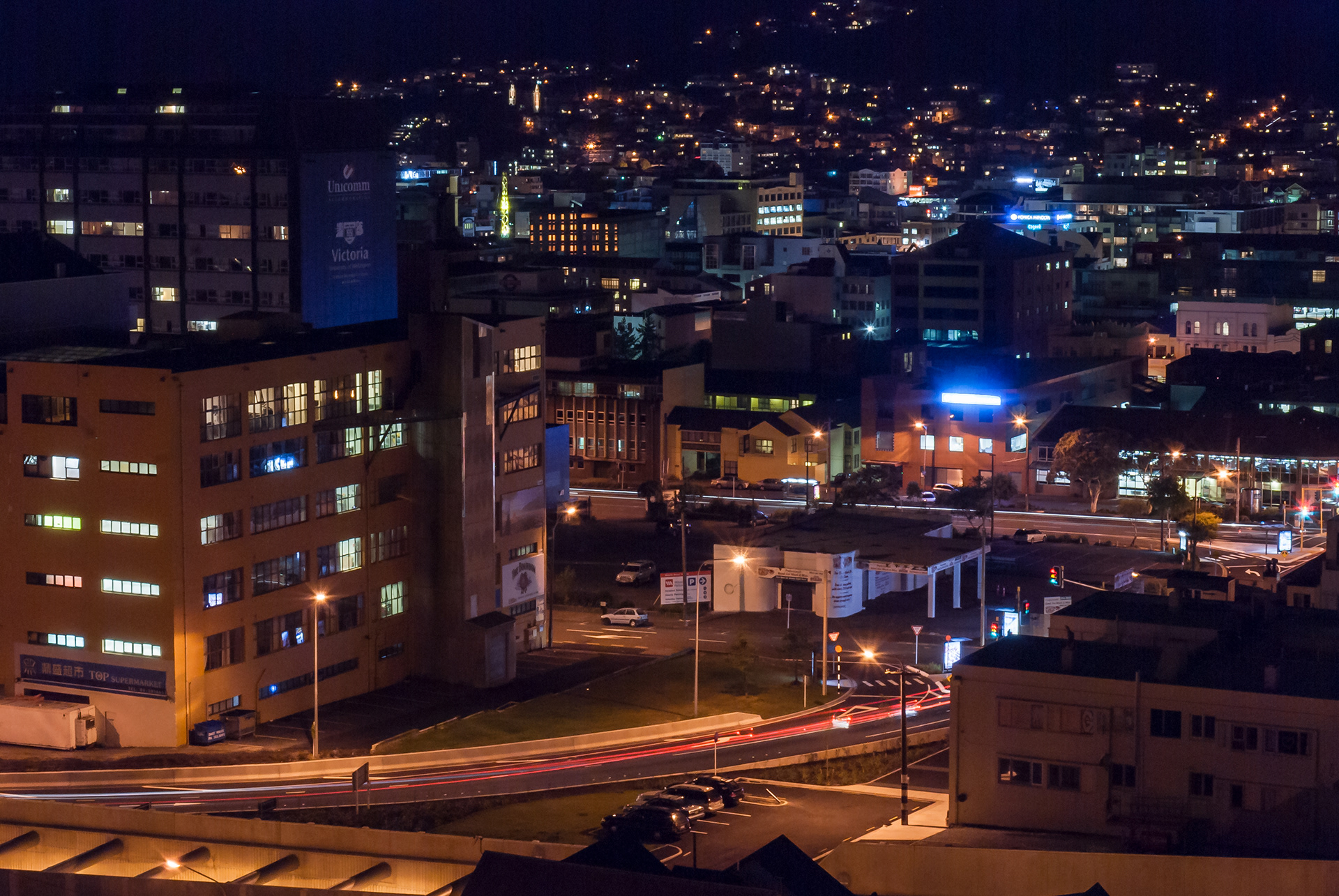 The City of Wellington at night on the North Island of New Zealand