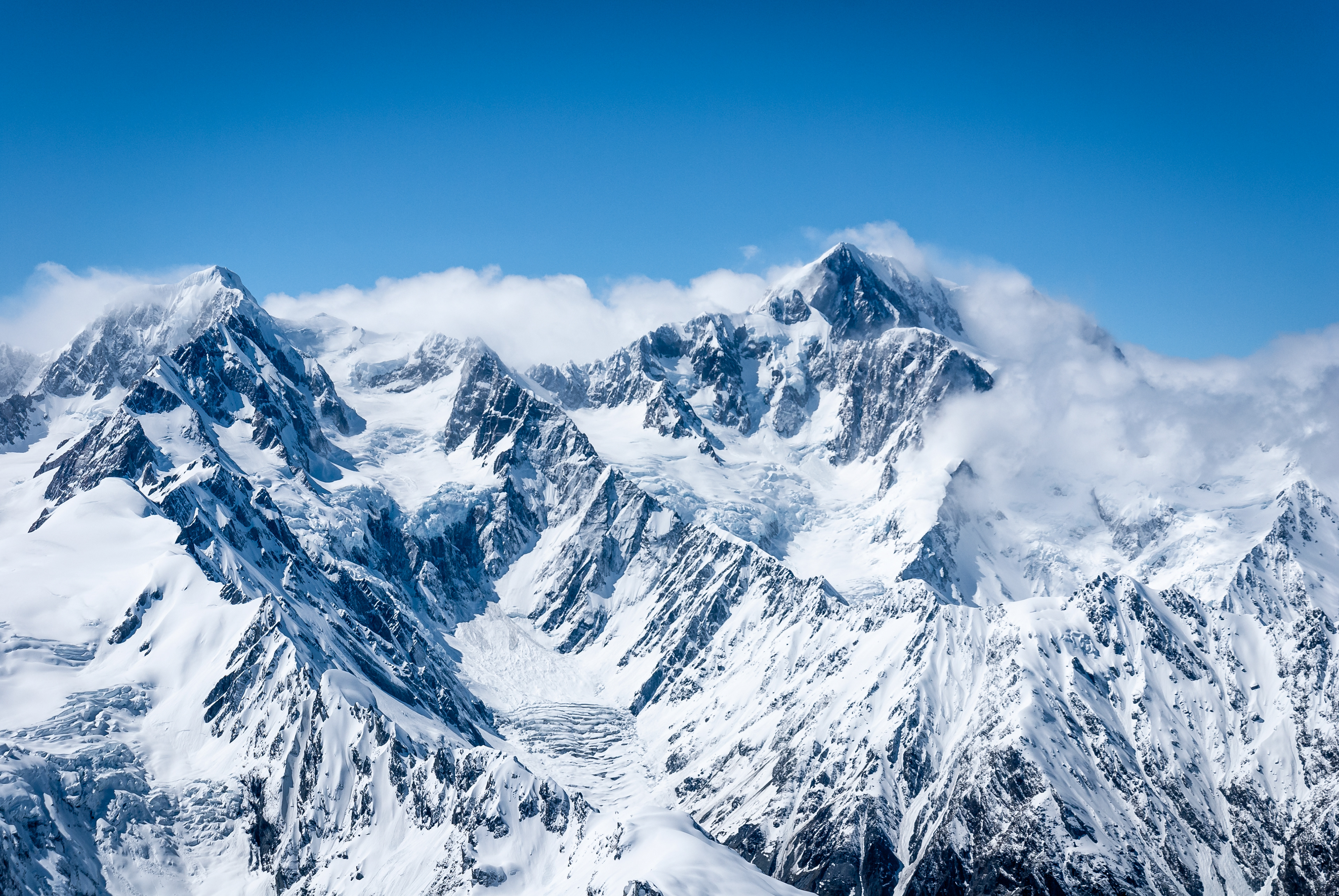 Mount Tasman, Horokoau and Mount Dampier, Rangiroa, in the Southern Alps of New Zealand
