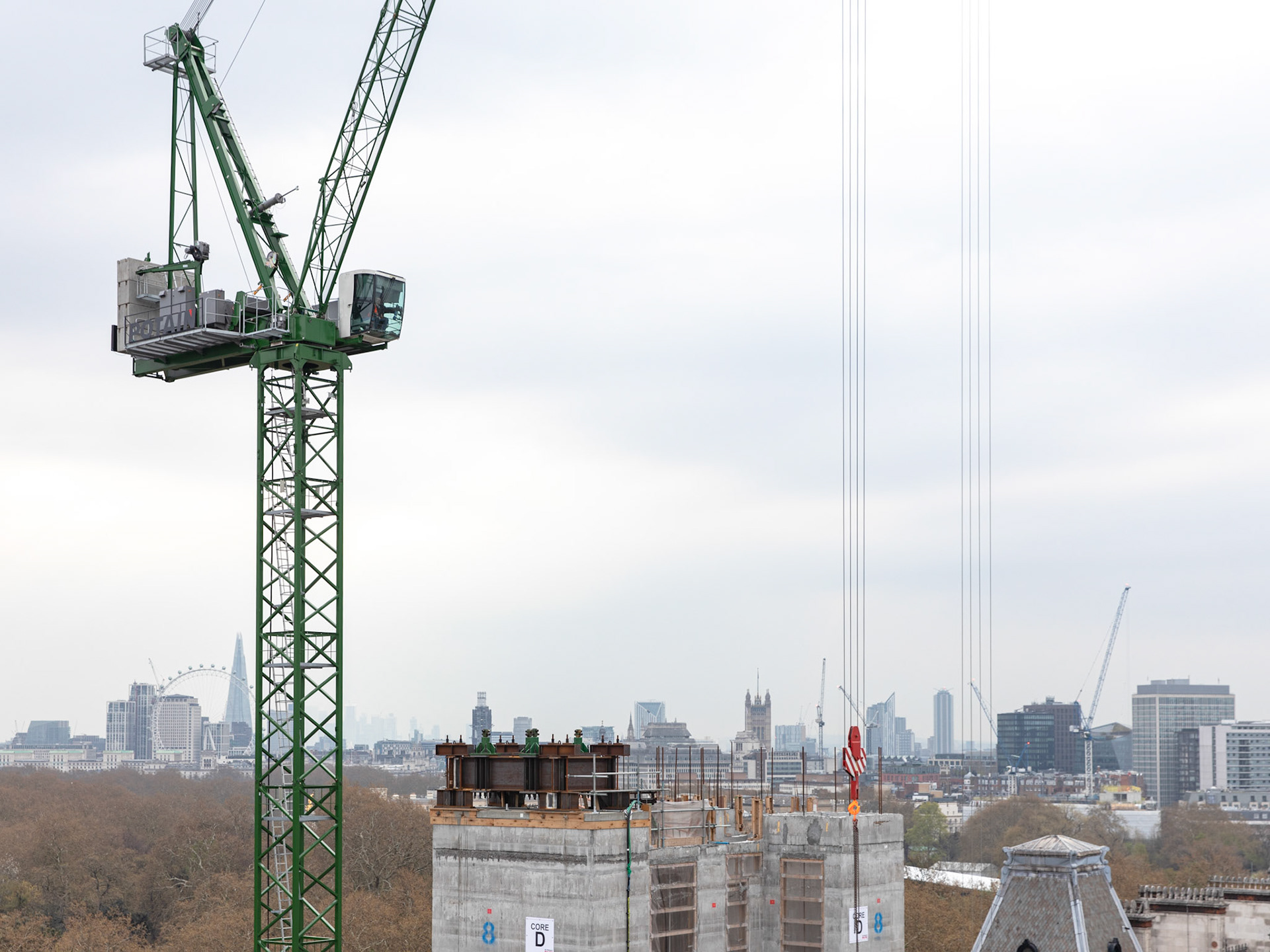 construction and industrial photography tower crane with view over the city in London